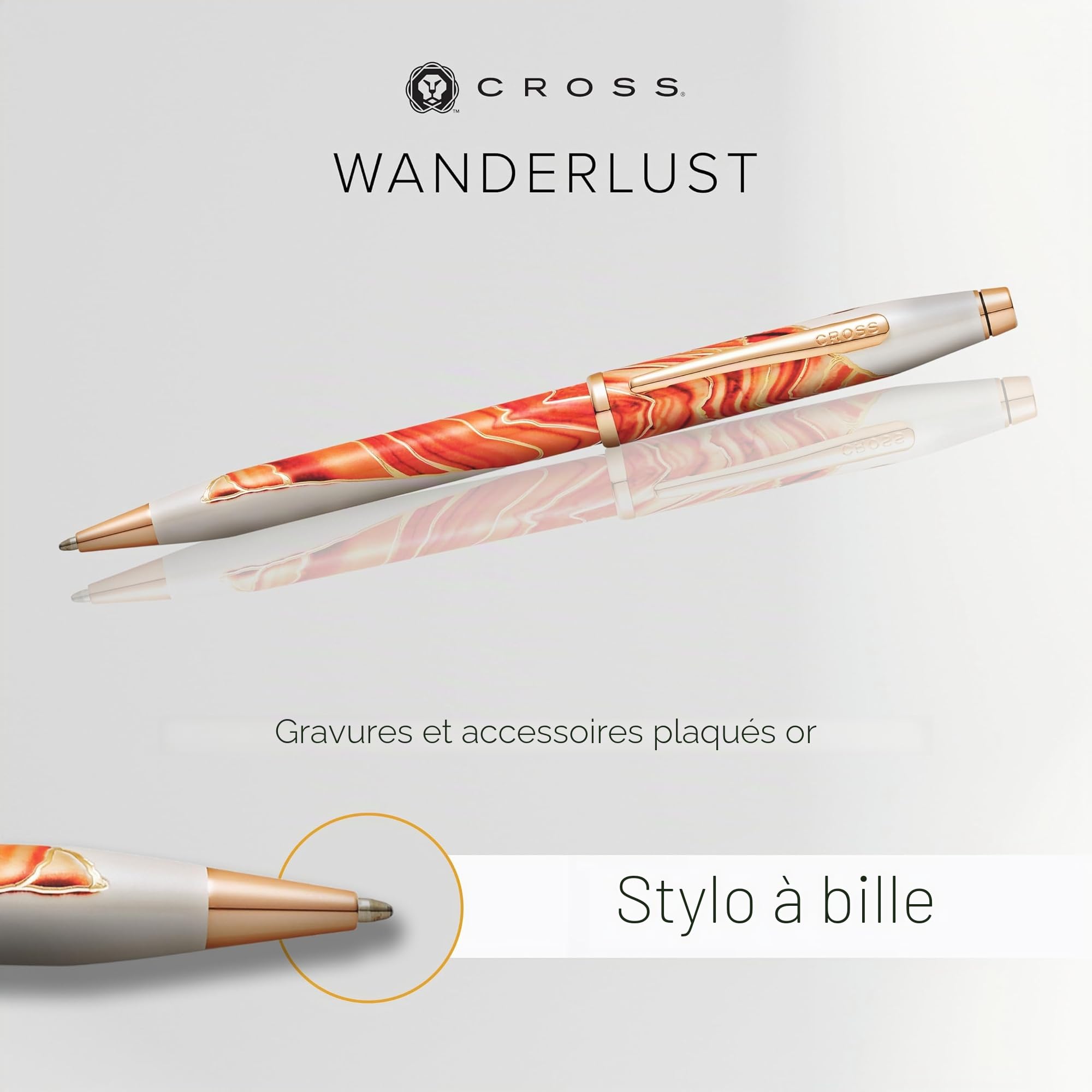 Cross Wanderlust Antelope Canyon Stylo à bille avec ornements plaqués or 23 carats Coffret cadeau premium – Stylo à bille rechargeable moyen.