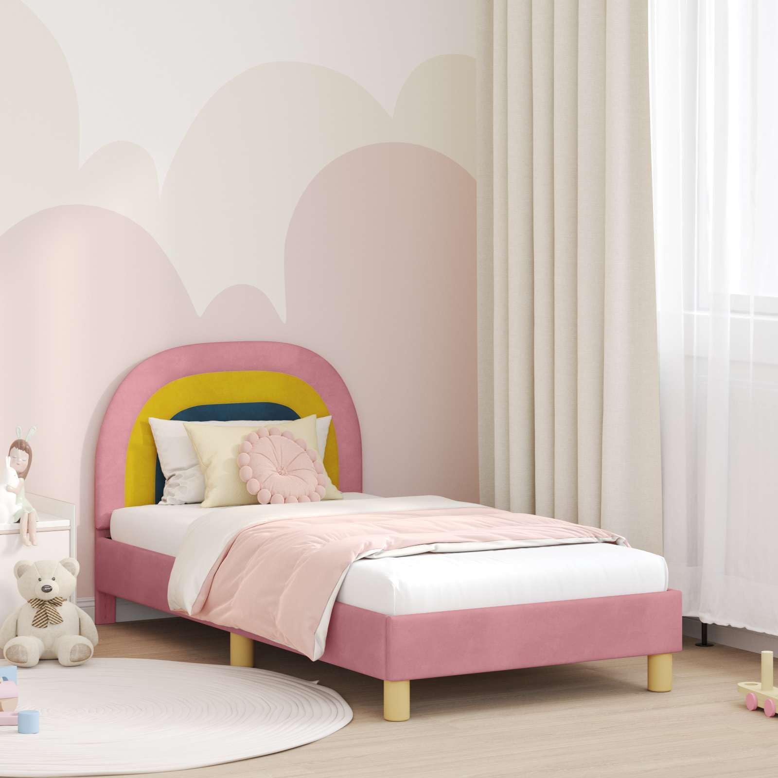 vidaXL Cadre de lit pour Enfants avec tête de lit Rose 80 x 160 cm, Cadre de lit Moderne, tête de lit Chic, Meubles durables, Design stylé, Gain de Place, Style Fonctionnel