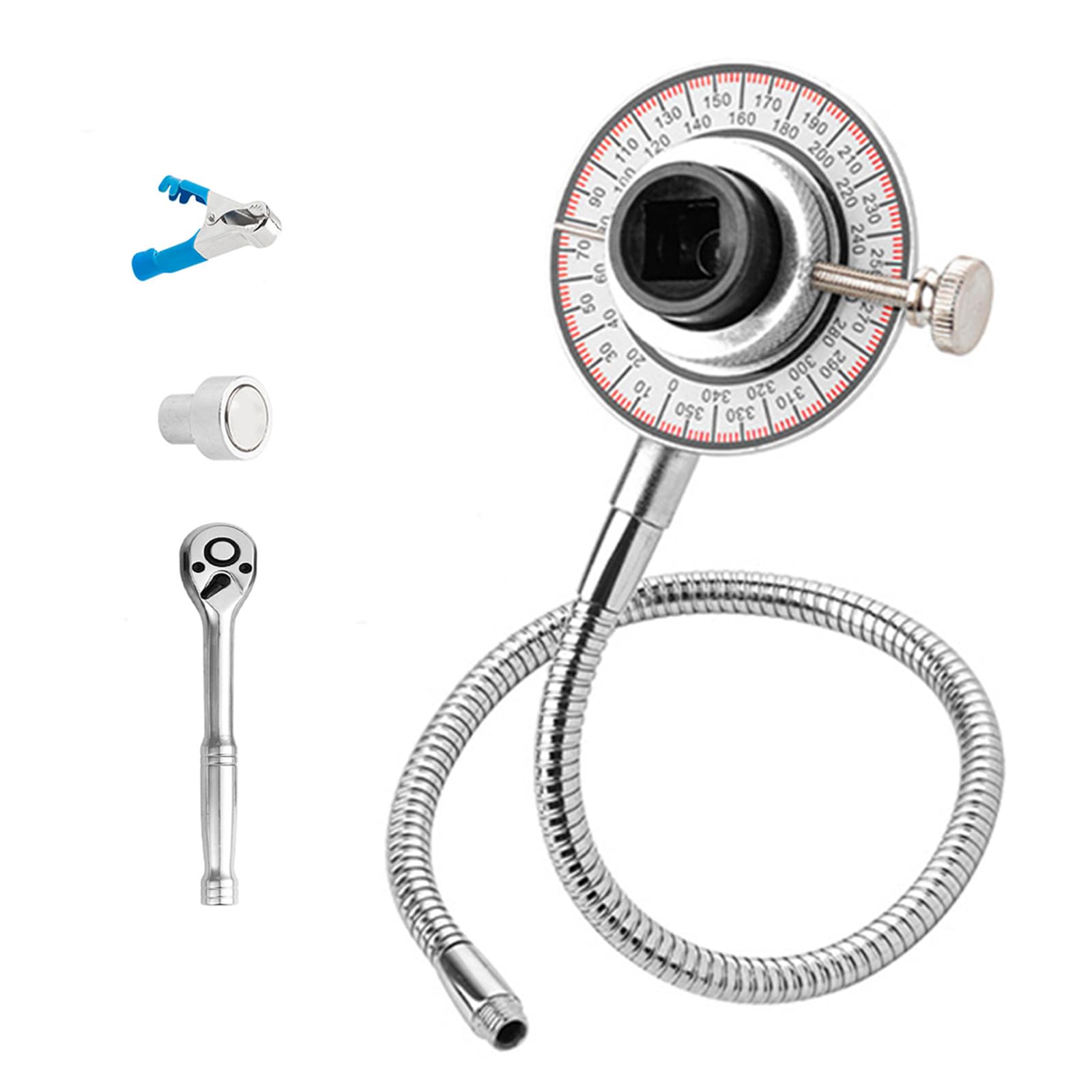 kątomierz obrotowy 1/2", z kluczem dynamometrycznym 360°, z głowicą magnetyczną/głowicą zaciskową/rurą łączącą 400 x 8 mm, grzechotką 72, do naprawy samochodów