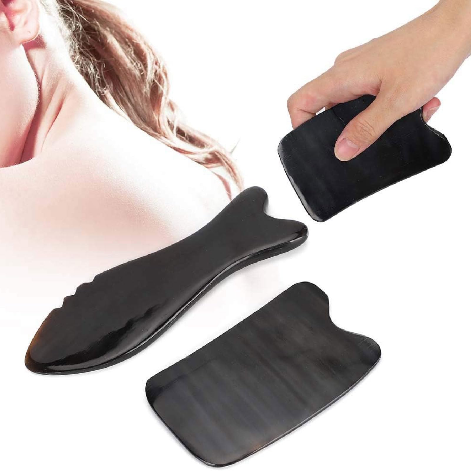 esmen Massagesteine 2PCS Gua Sha Brett Tragbares Ox Horn Schabebrett Gesichtsschabbrett Nackenmassage Muskelschmerzlinderung Gua Sha Werkzeug für Gesicht/Hals usw gua sha Stein