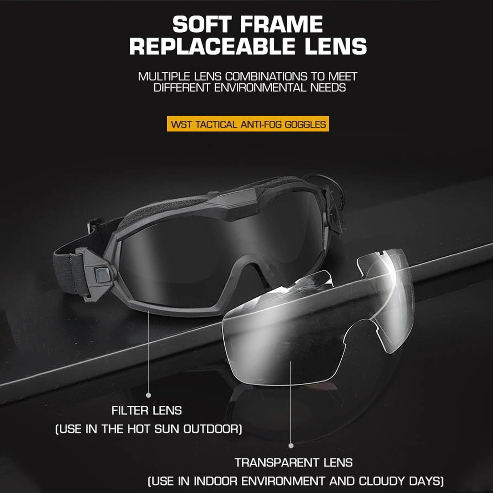 Gafas tácticas antivaho versátiles con ventilador en miniatura y capa de amortiguación que utilizan un marco de TPE duradero perfecto para airsoft, paintball y trabajo al aire libre