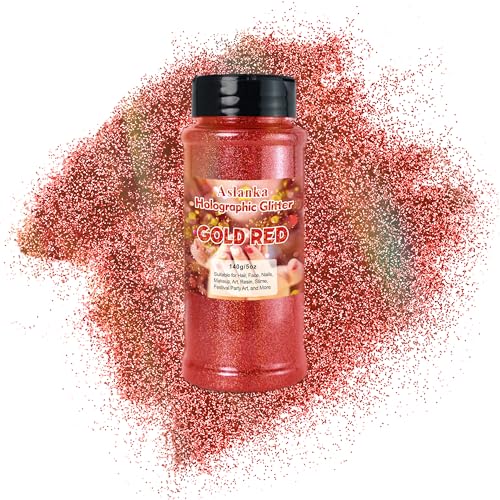 Aslanka 140g Polvo de Brillo Holográfico Oro Rojo Brillo en Polvo Colorido Arco Iris Brillo en Polvo Manicura Resina Epoxi Sombra de Ojos Cara Artesanía DIY