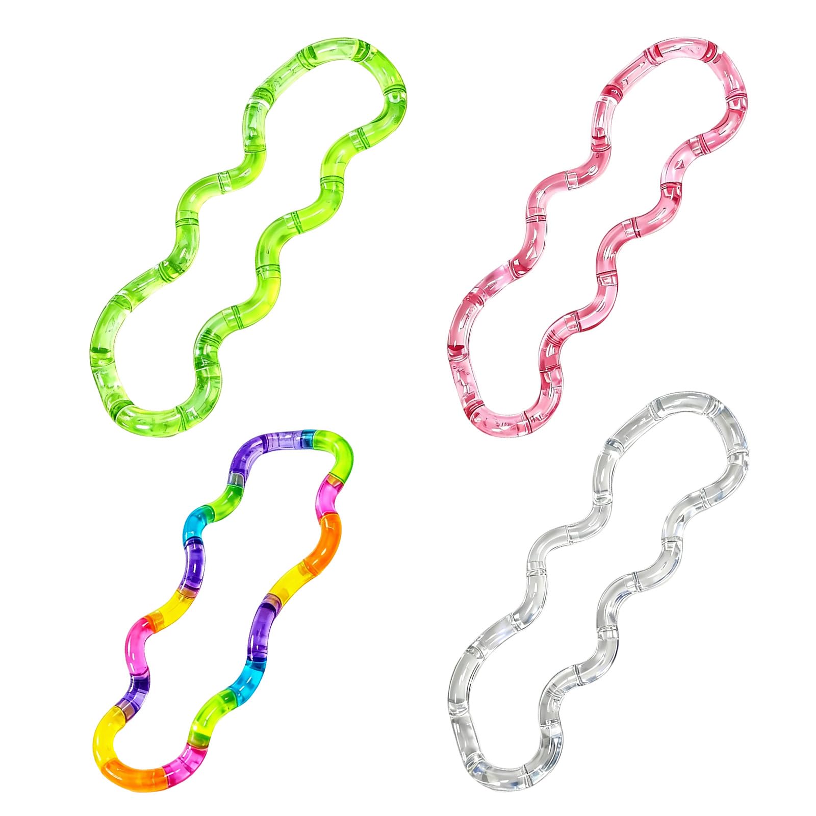 4 PCS Sensory Fidget Toys, Tangle Fidget Toy, Figet Toys, Transparent Twisty Tangle Fidgets Toy Small Fidgets Toyes Set for Teens Improve Focus and Concentration Stress Relief Multicolored Color