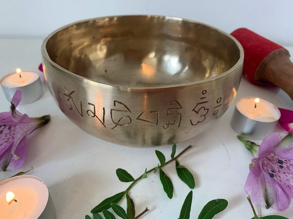 Hand Hammered Tibetan Meditation Singing Bowl 6 Inches and Satin Covered Cushion(Color May Vary)