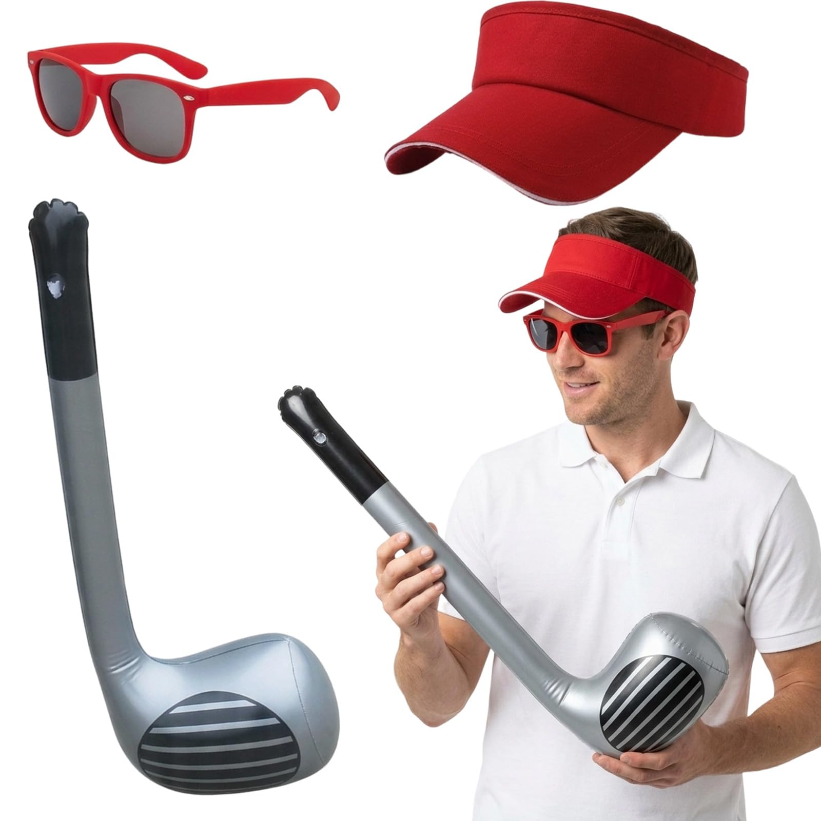 3 Pcs Inflatable Golf Club, Pub Golf Fancy Dress Set, Blow Up Golf Club for Themed Parties, Halloween Celebrations, Stag and Hen Parties, Golf Costume Accessories