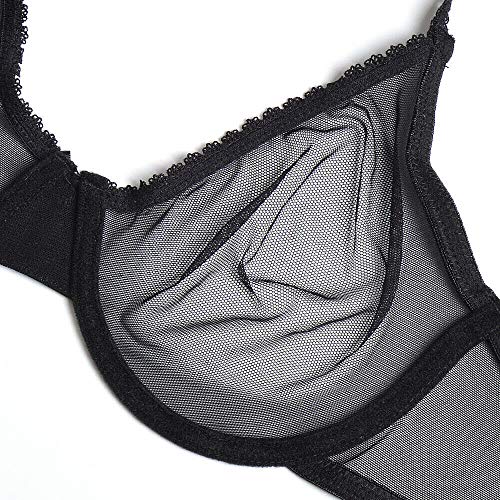 Dhx Women's Sheer Mesh Bra See Through Unlined Sexy Lace Bralette Underwire Unpadded,Black,38F #TOP4