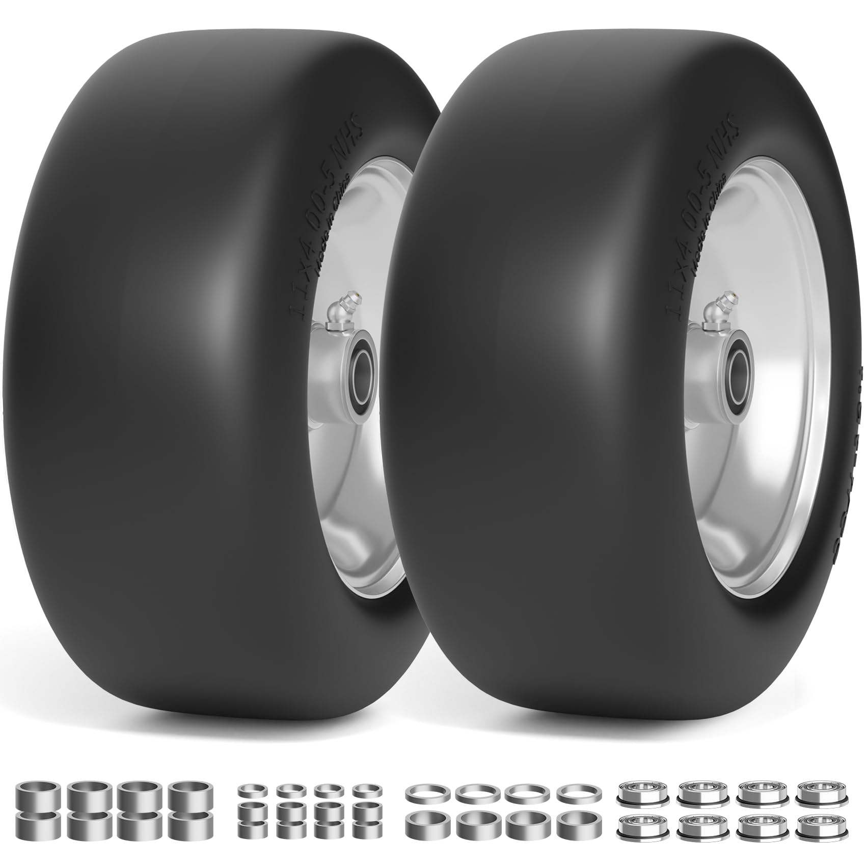 "TEPU- 11x4.00-5 Flatless Lawn Mower Tires, Fits Zero Turn Mowers Front Rims Solid Smooth Lawn Mower, with Precision Bearing