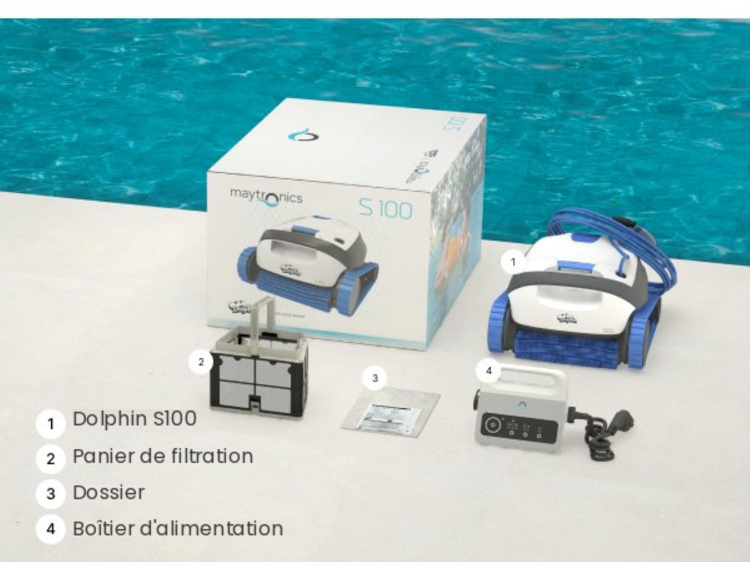 Dolphin S100 Robot Piscine Nettoyage des Parois, Aspirateur Piscine avec Système de Filtration Fine et Ultra Fine, Navigation Intelligente, pour Piscine Hors-Sol Jusqu’à 10 m