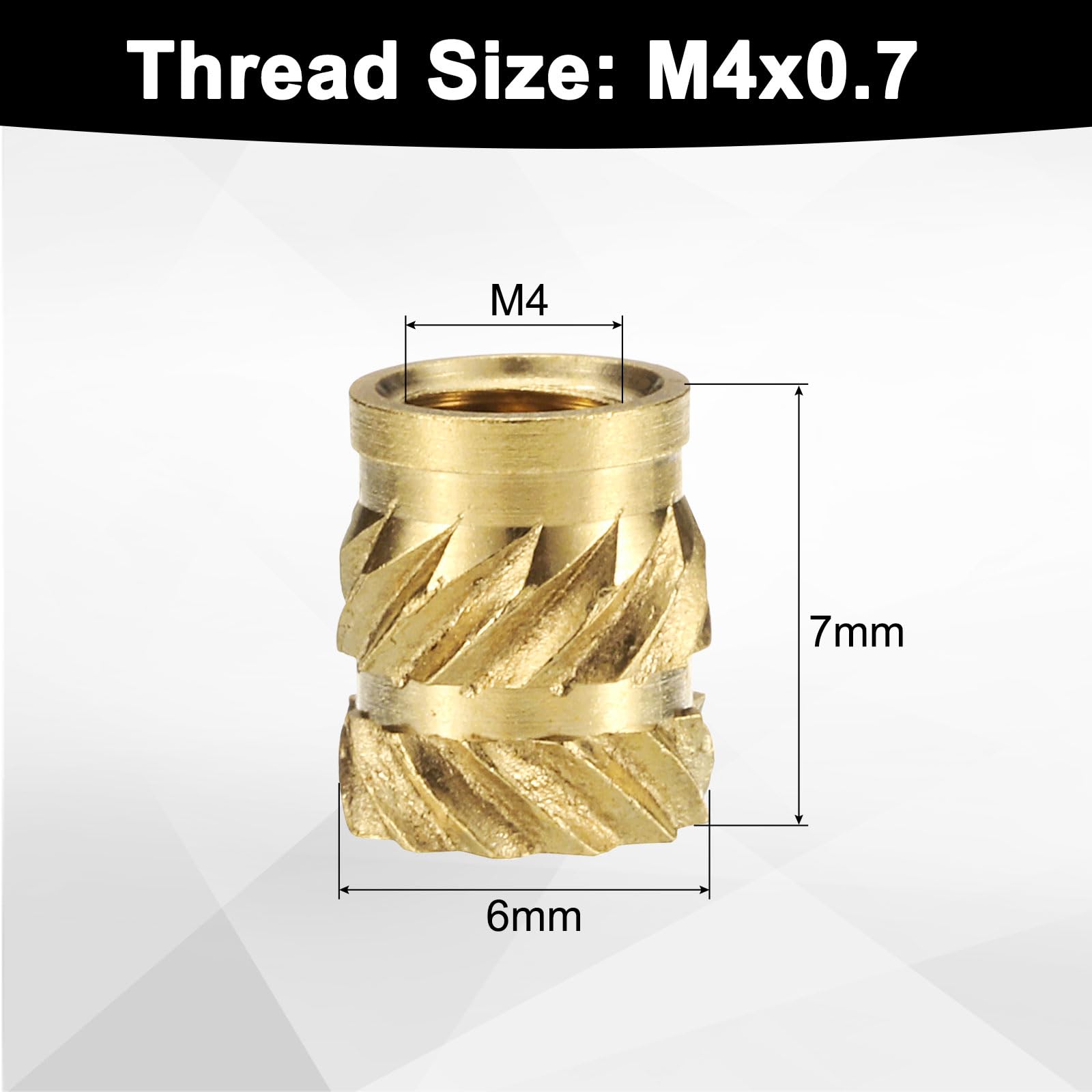 QUARKZMAN 50 sztuk M4 wkładki gwintowane, M4 x 7 x 6 mm wkładki cieplne mosiądz, wkładka gwintowana do druku 3D, produktów elektronicznych
