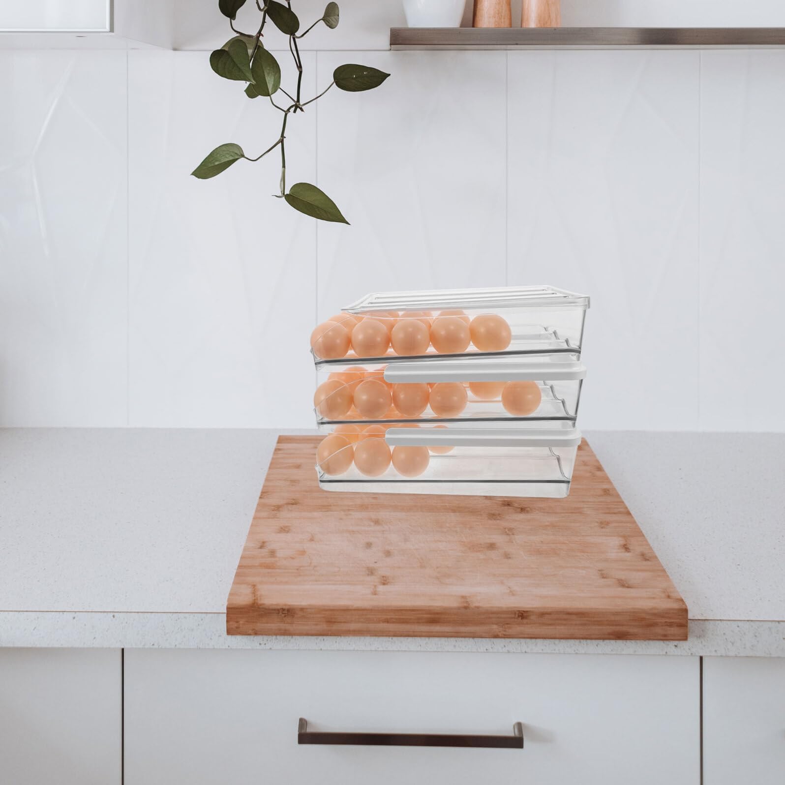 Mikinona plastic egg container kühlschrank organizer eierbehälter für kühlschranktür platzsparender rollender eierspender Speicherbehälter löschen eierhalter kühlschrankbox Transparent