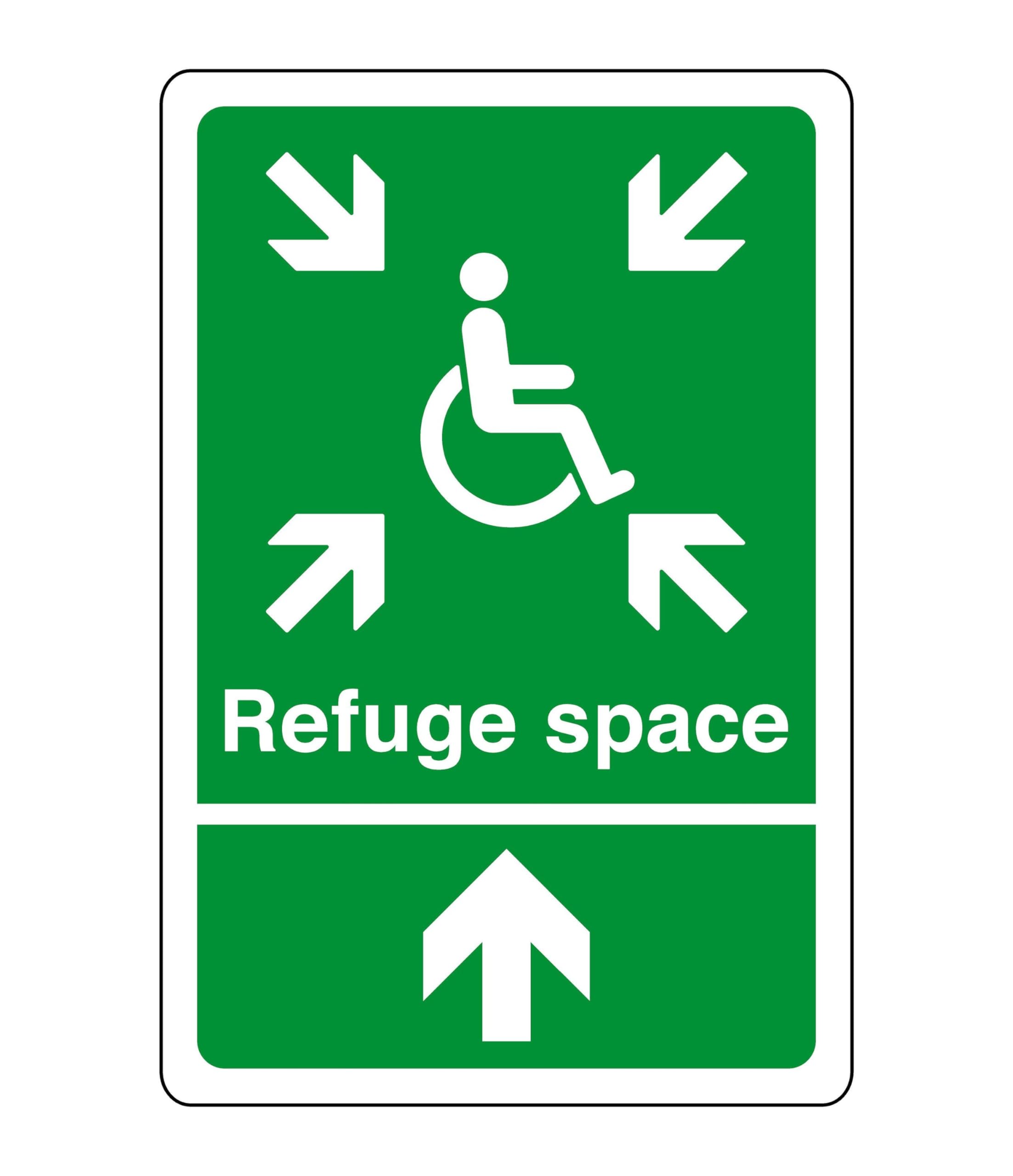 Safe refuge space - safety sign - business signs, carpark safety signs - 1.2mm Rigid plastic for indoor/outdoor usage (300mm x 200mm) Viewing Distance within 7m.