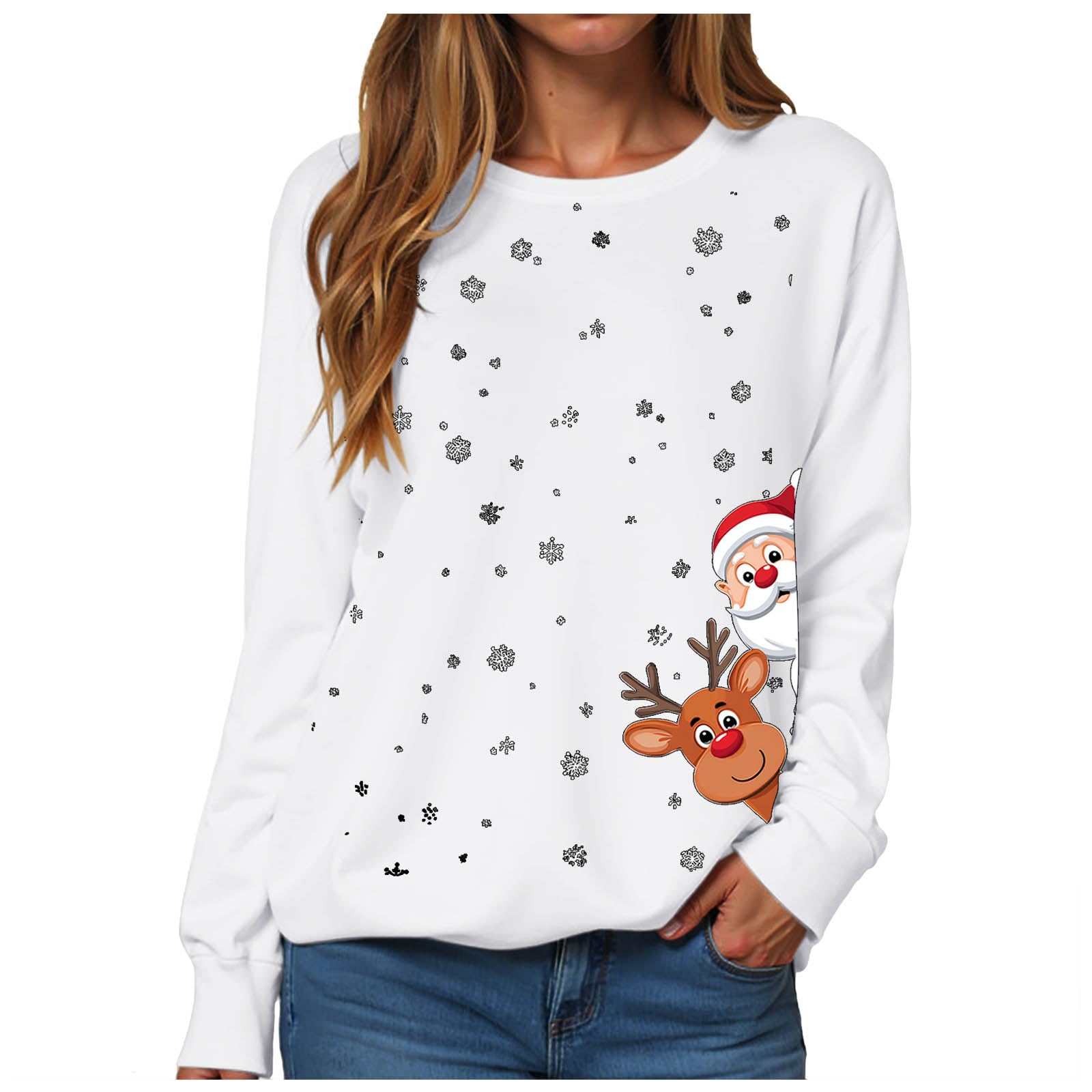 Christmas Sweatshirts for Women 2025 Plus Size Santa Claus Graphic Crewneck Oversized Fleece Sweater Xmas Holiday Top