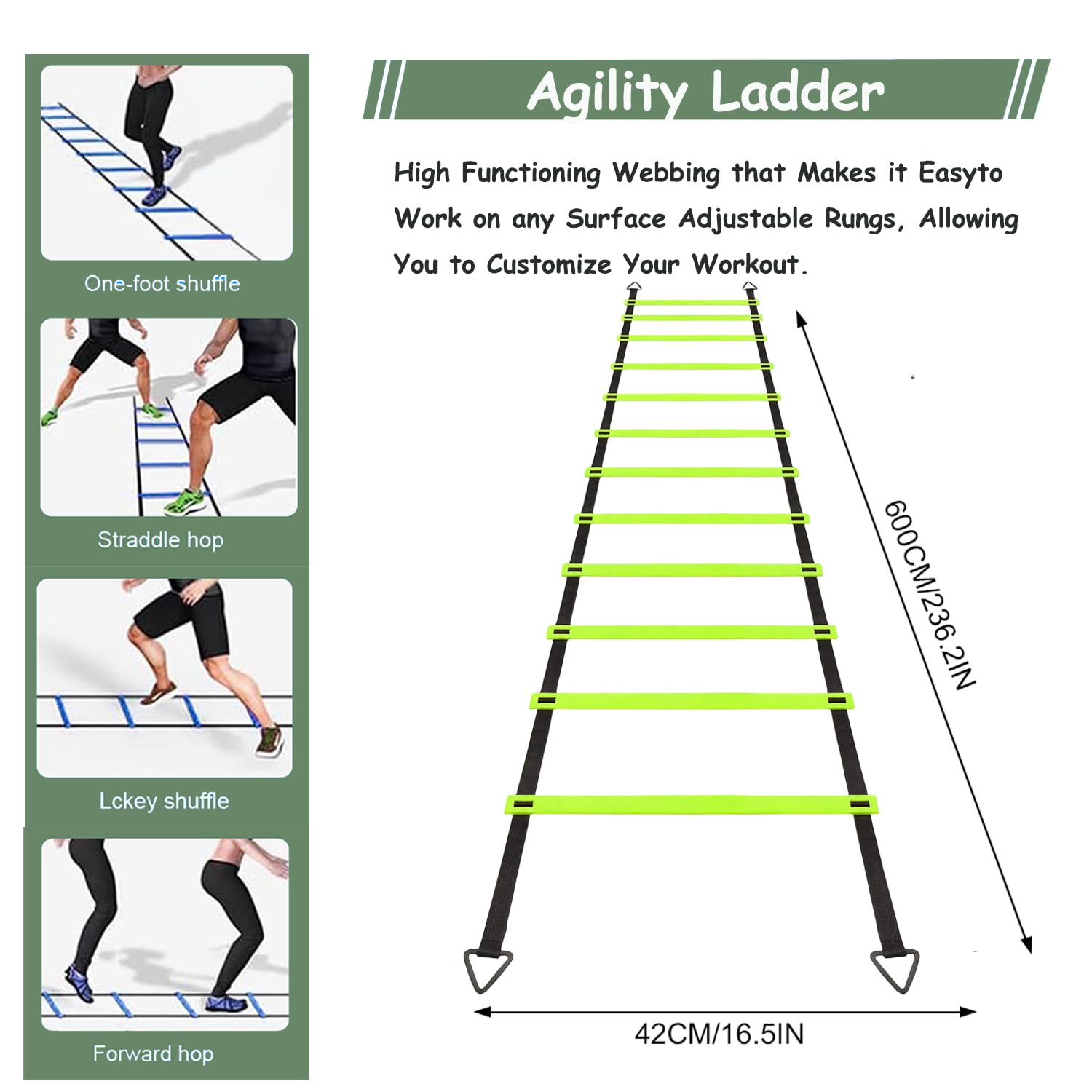 Equipo de entrenamiento de escalera de agilidad, equipo de entrenamiento de fútbol, escalera de velocidad de 20 pies, 6 postes de agilidad, 8 conos de fútbol para entrenamiento, fútbol, baloncesto,
