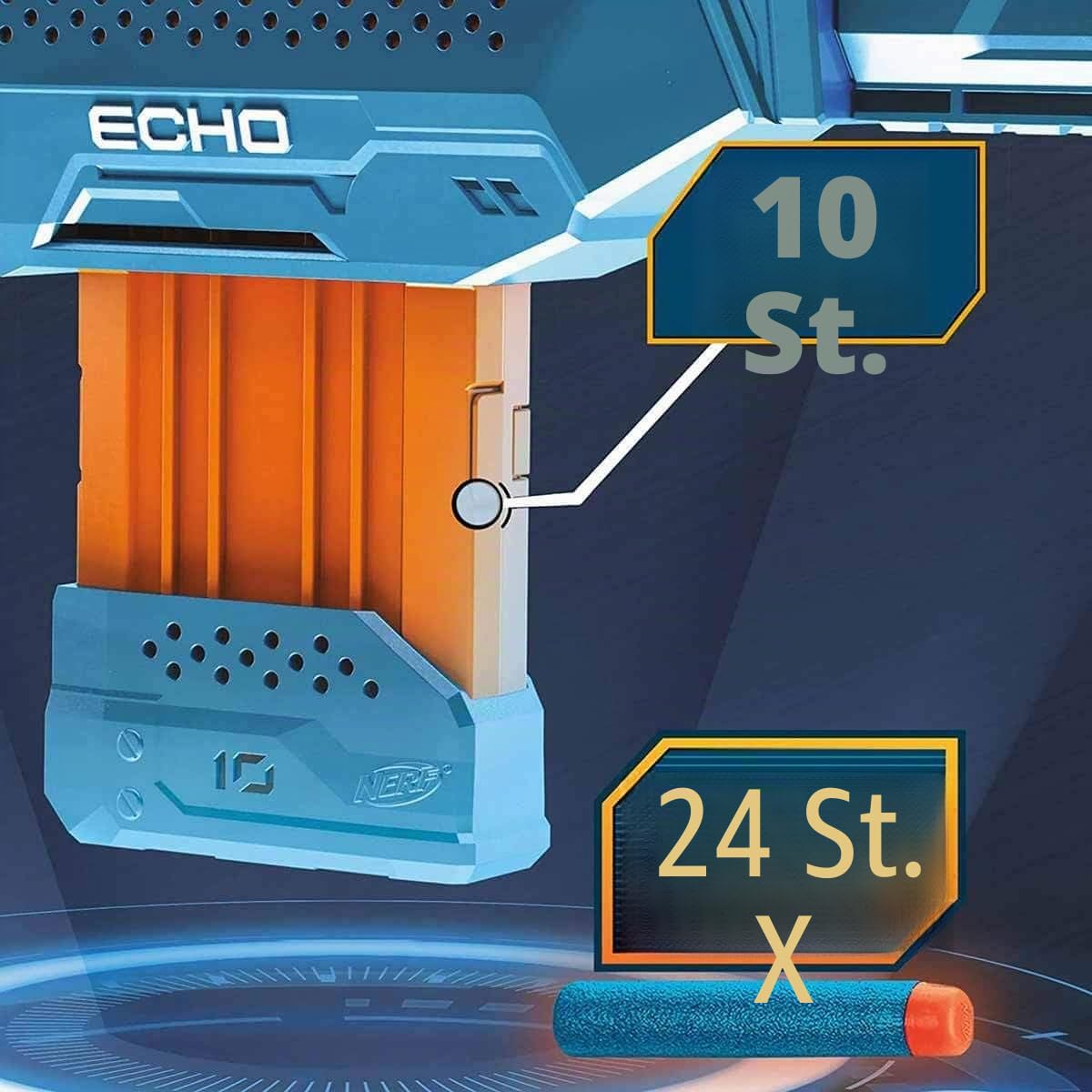Nerf Elite 2.0 Echo CS-10 Blaster, 24 Official Darts, 10-Dart Clip, Removable Stock, Barrel Extension, 4 Tactical Rails