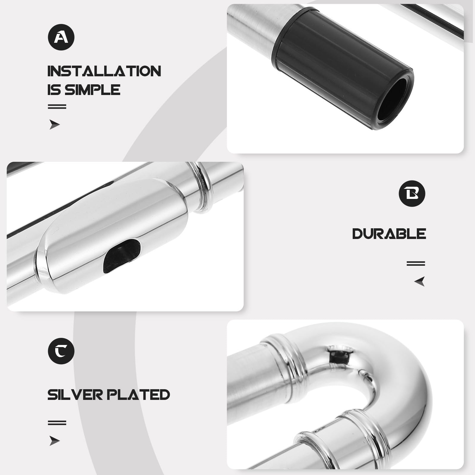 Cabezal de Flauta Travesera de Repuesto en Plata Niquelada y Plateada Alta Durabilidad y Acabado Fino para Accesorios de Instrumentos Musicales