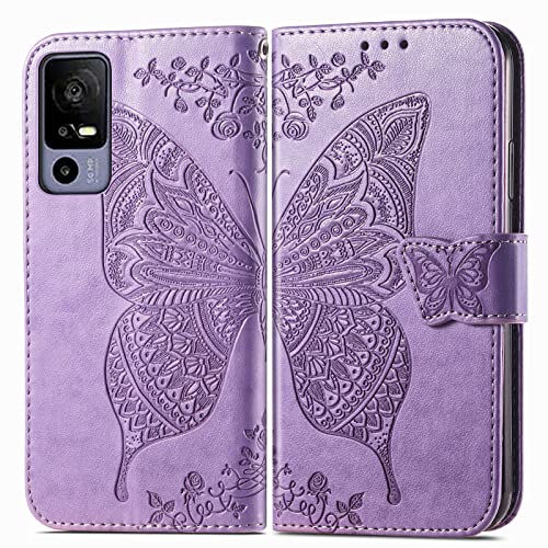DAMONDY for Jitterbug Smart4 Flip Case,Butterfly Embossed Flowers PU Leather Magnetic Flip Cover Stand Card Holders Hand Strap Wallet Purse Case for Lively Jitterbug Smart4 -Light Purple