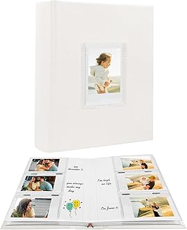 Photo Album for Fujifilm Instax Mini Camera, 180 Pockets Photo Album with Writing Space for Polaroid, Leather Cover, 2x3 Photo for Instax Mini 12 11 9 40 8 7 Evo LiPlay Instant Camera (White)
