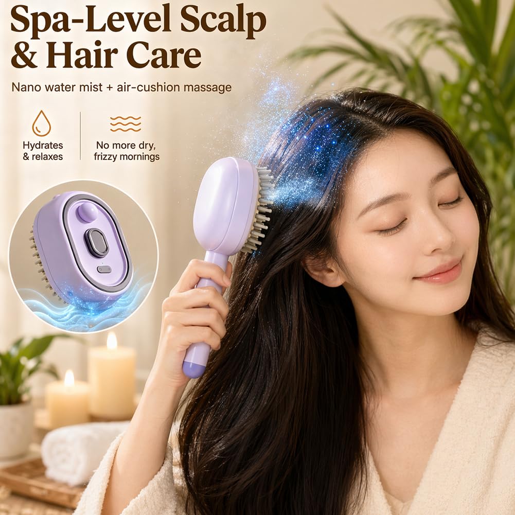 2026 Nuovo Pettine Elettrico a Nebulizzazione per Donne – Spazzola Ricaricabile a Nano-Nebbia | Districa e Combatte il Crespo per Capelli Secchi, Offrendo un'Esperienza Home Spa (1, Bianco crema)
