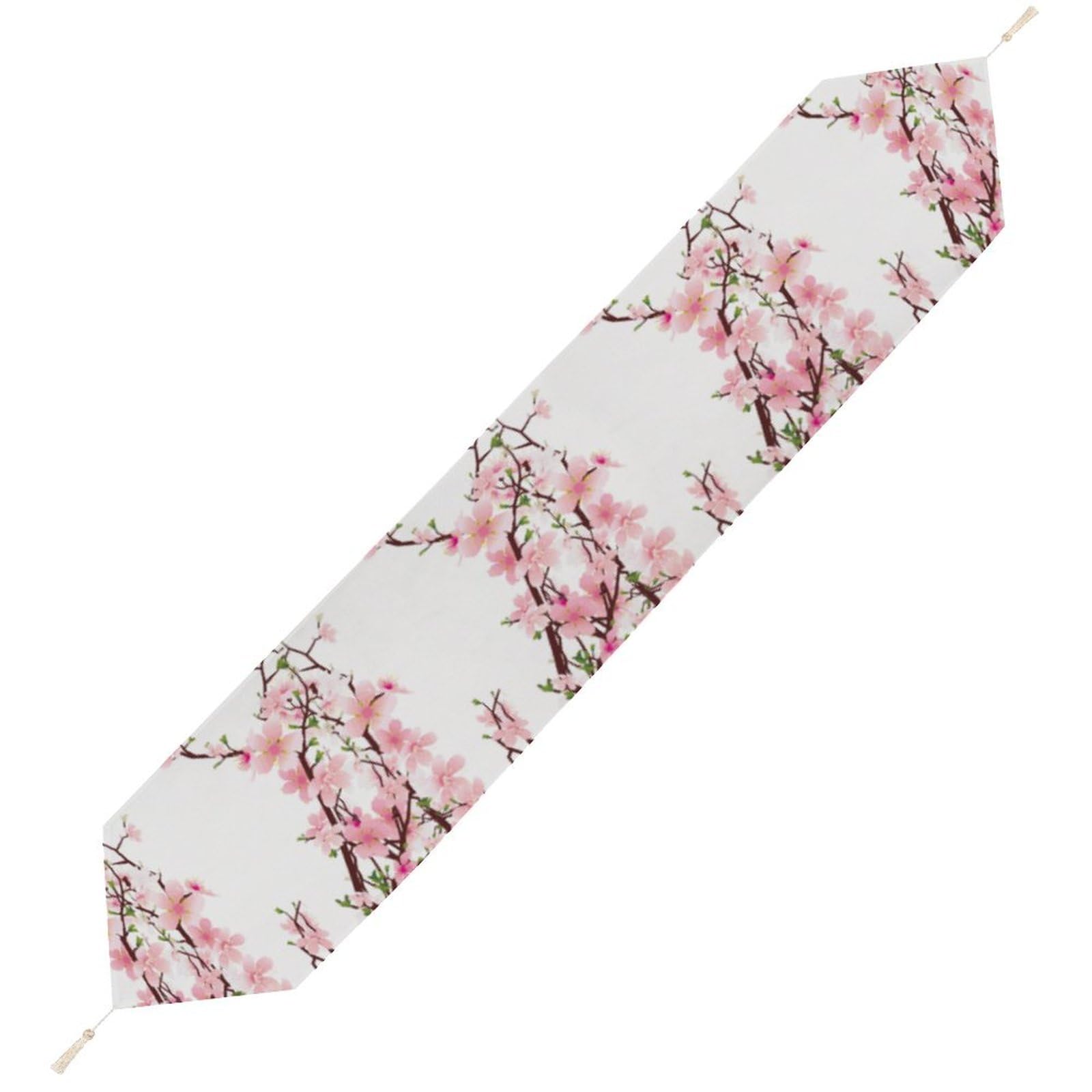 JZemdybill 178*33cm Table Runner with Tassel, Tempting Cherry Blossoms Table Runner, Table Decoration for Kitchen, Party, Restaurant