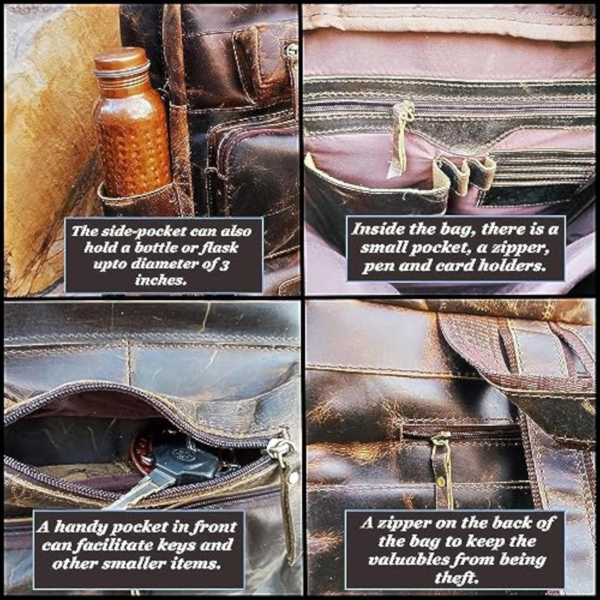 L S Buffalo Leather Backpack, Multi Pockets Travel Bag