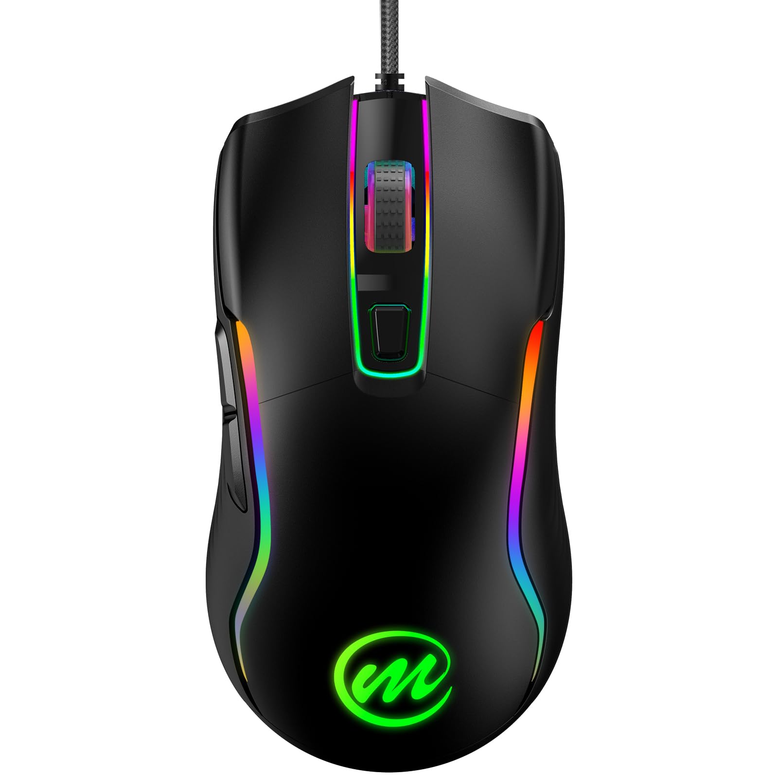 memzuoix Mouse Gaming con Cavo e Luci LED – 12.800 DPI Regolabili, 6 Pulsanti, 12 Modalità RGB, Rotella Ergonomica Antiscivolo – Compatibile con Windows/Mac