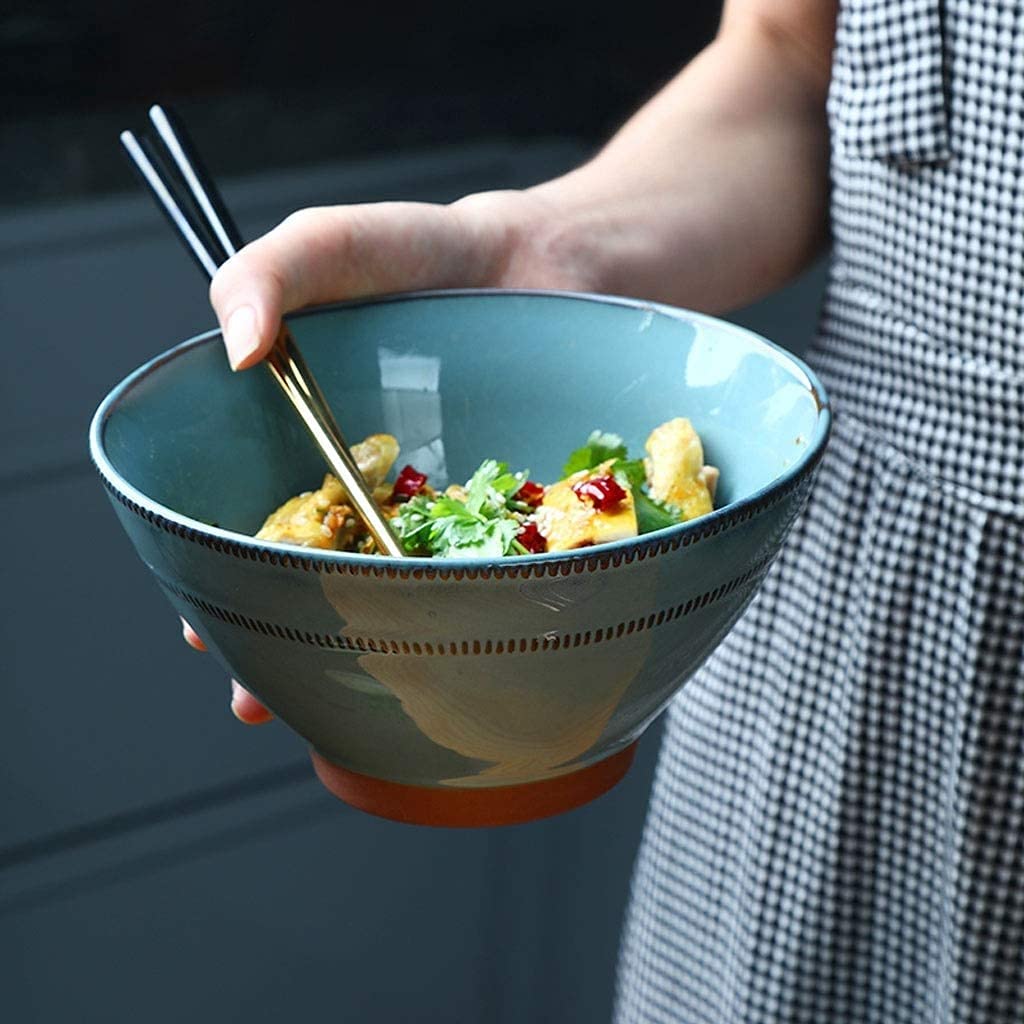 ERoomQ Pasta Bowls Noodle Bowl Student Creative Household Ceramic Rice Bowl Soup Bowl Bowl Instant Noodle Bowl,
