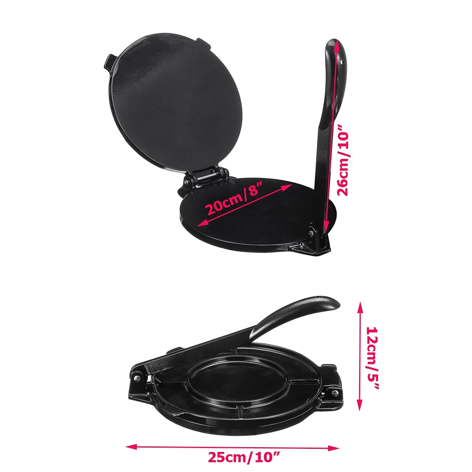 20 Cm / 8 Pulgadas Tortilla Press Maker Aluminio Plegable Cocina Casera Hornear Harina De Maíz Quesadilla Prensa Maker Herramienta De Pastel De Bricolaje, Negro