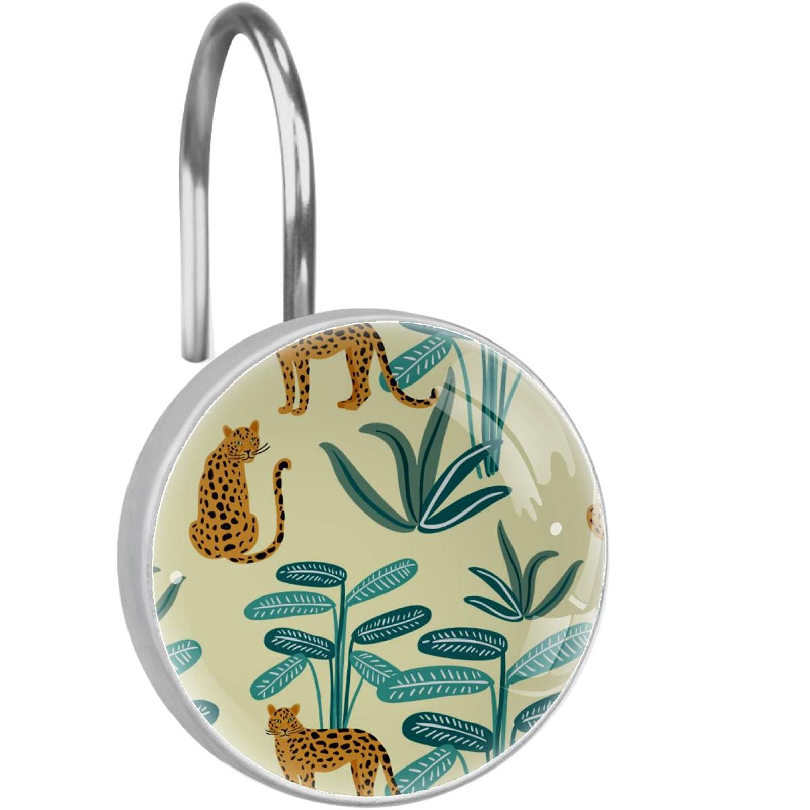 Crochets rideau de douche inox robustes au motif léopard élégant x12