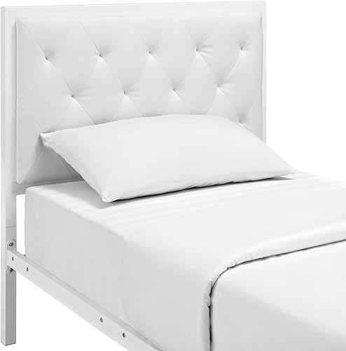 Miniatura 6 de Modway Mia - Base de cama de piel sintética copetuda, tamaño individual, color blanco y blanco
