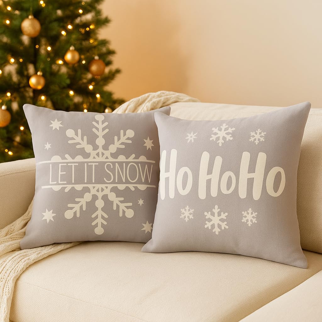 PSDWETS Merry Christmas Pillow Cover 18x18 Set of 4 Christmas Decorations let It Snow Holiday Farmhouse Decor Cushion Cover for Home Sofa - Image 4