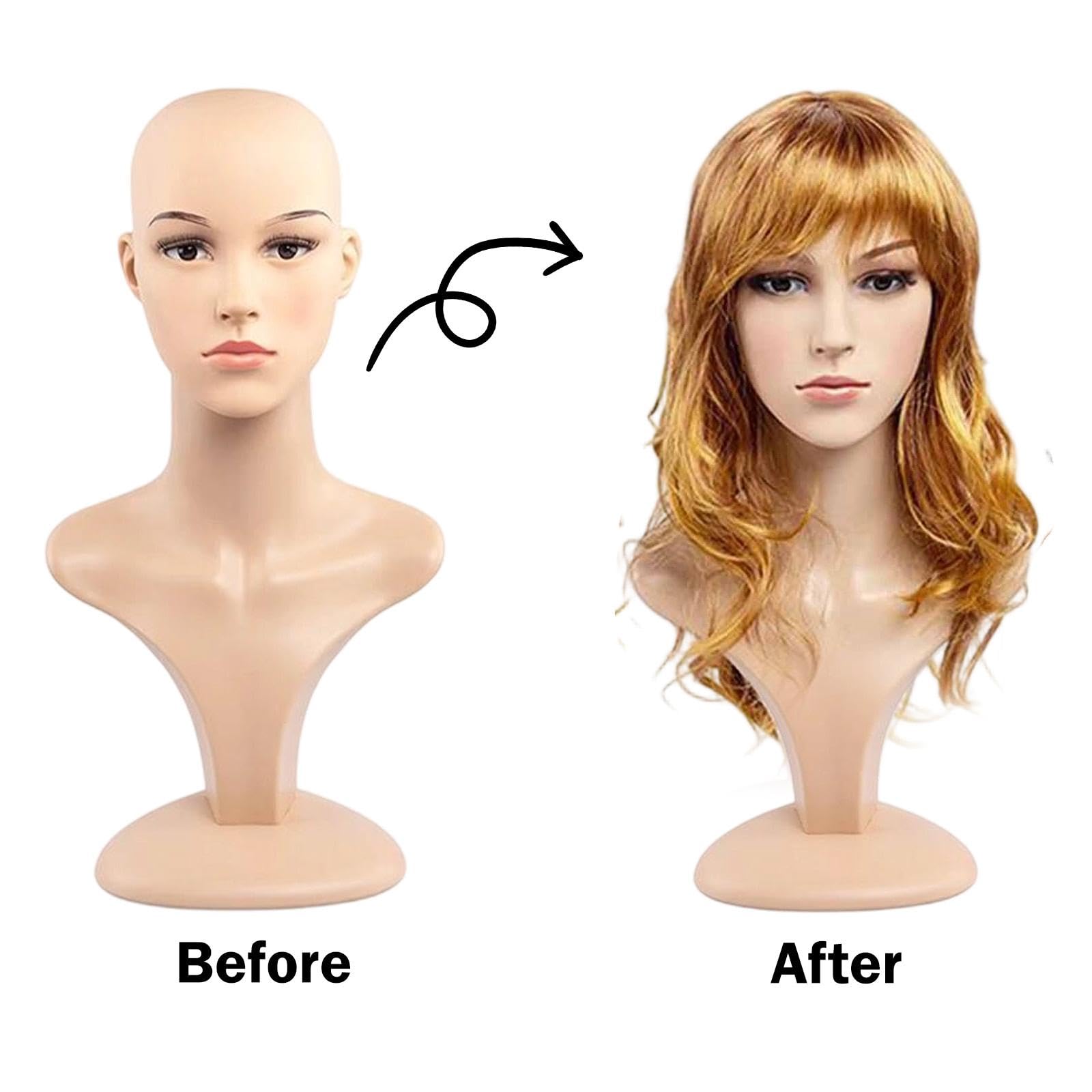 Milageto Busto di testa di manichino femminile realistico, con trucco per accessori di bellezza e berretto da casa, Style B