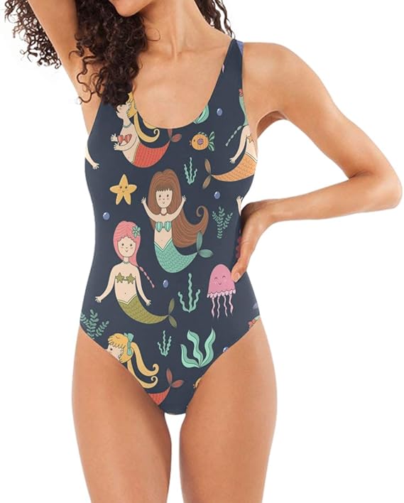 XiangHeFu One Piece Swimsuit for Women Happy Mermaid Swimwear Bathing