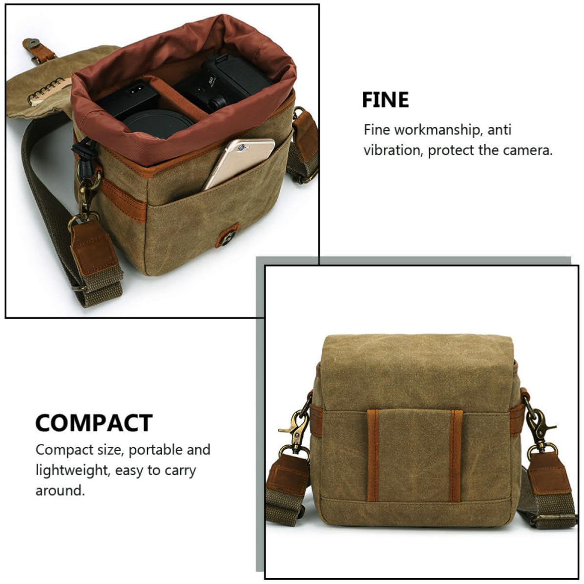 Hemobllo Bolsa Portátil para Cámara de Lona Khaki, Ligera y Compacta, Adecuado para Transportar Cámaras Mirrorless en Viajes y Fotografía Diaria
