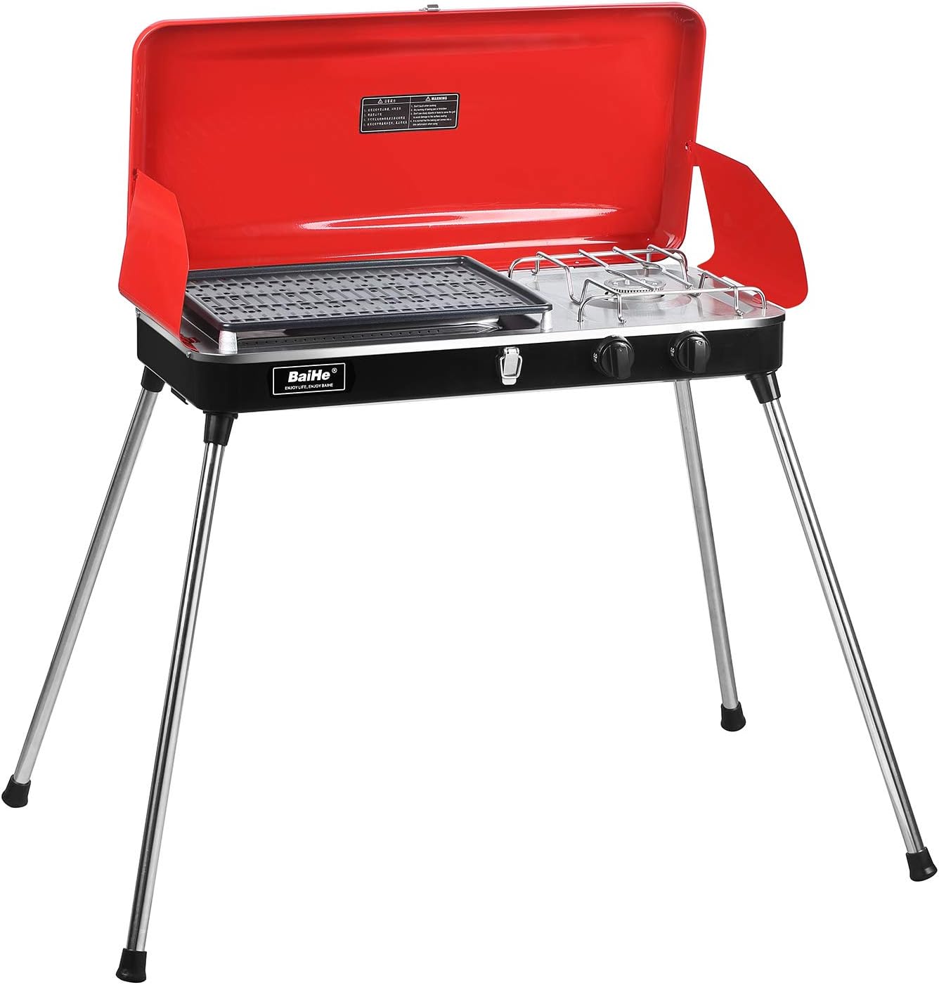 Liquid Propane Grill,2 Burner Grill/Stove Portable Barbecue Grill Outdoor Cooking Camping Stove Stainless Steel Red