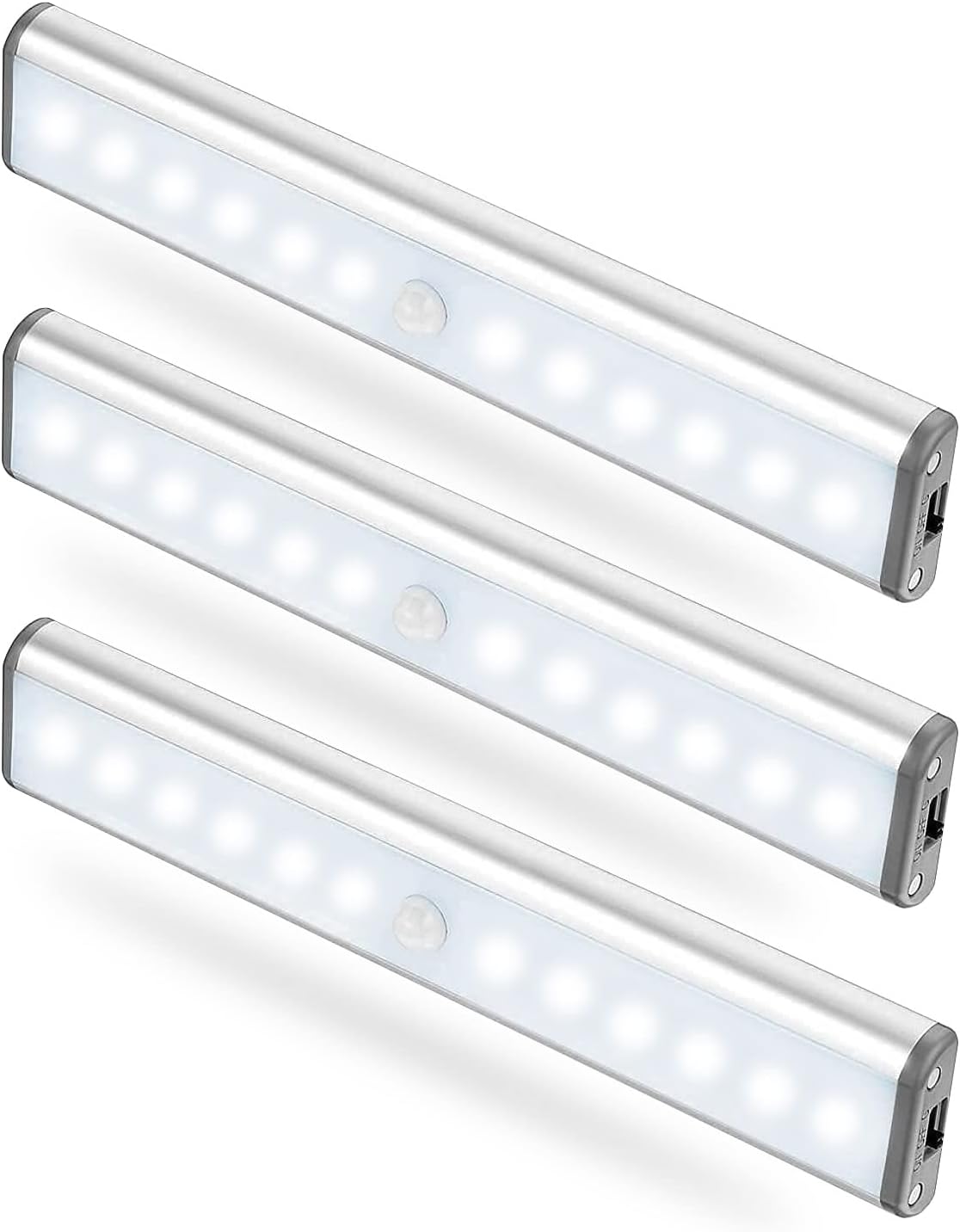 Motion Sensor Light Indoor, 12 LEDs 120LM Bright Closet Light, USB Rechargeable Battery Powered Wardrobe Light, 3 Modes Auto On/Off Motion Sensor LED Strip Light, Magnet Under Cupboard - Cool White