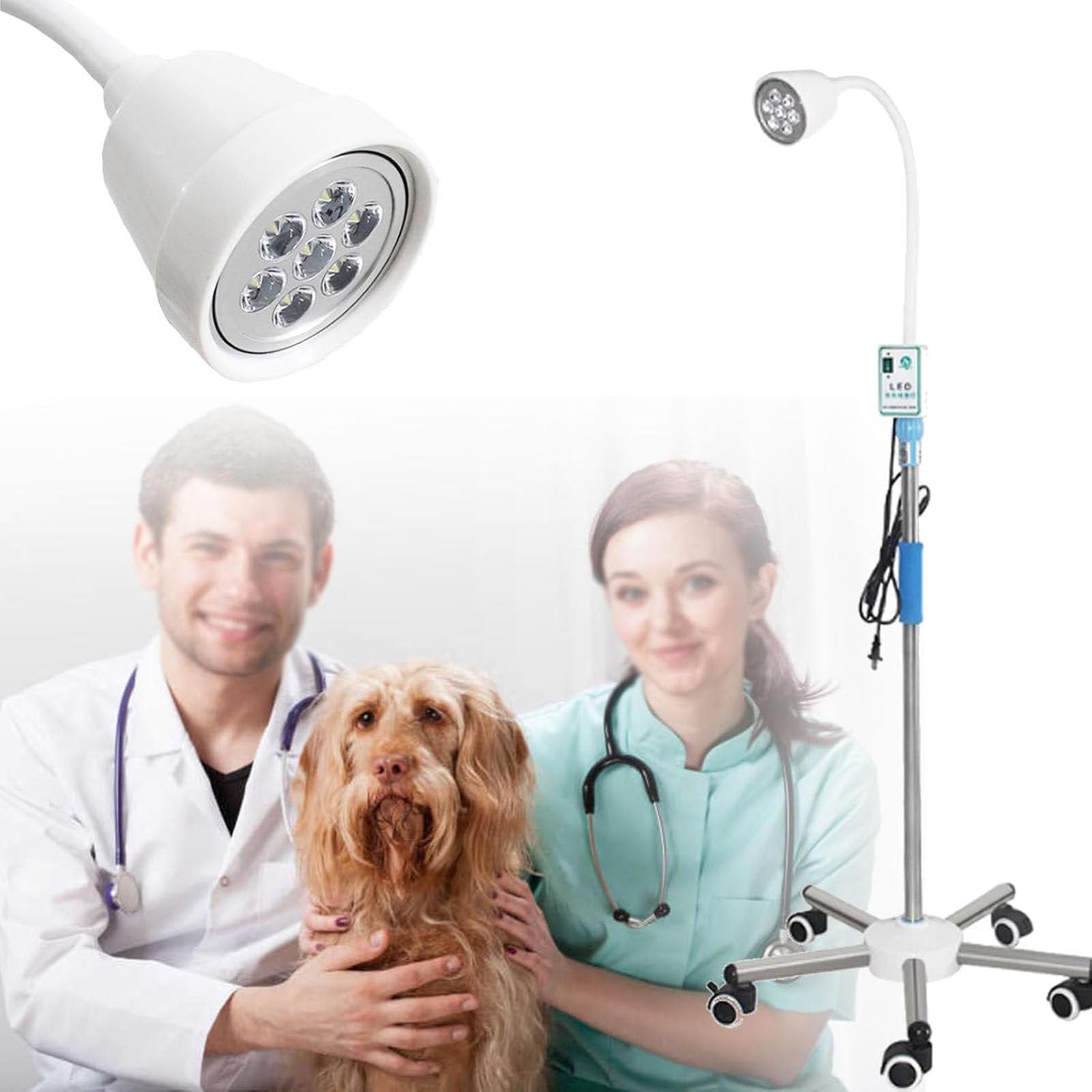 Lampe LED Mobile pour Examen Médical Chirurgical,Lampe sur Pied réglable en Hauteur,Rotation 360°,Examens gynécologiques,roulettes universelles