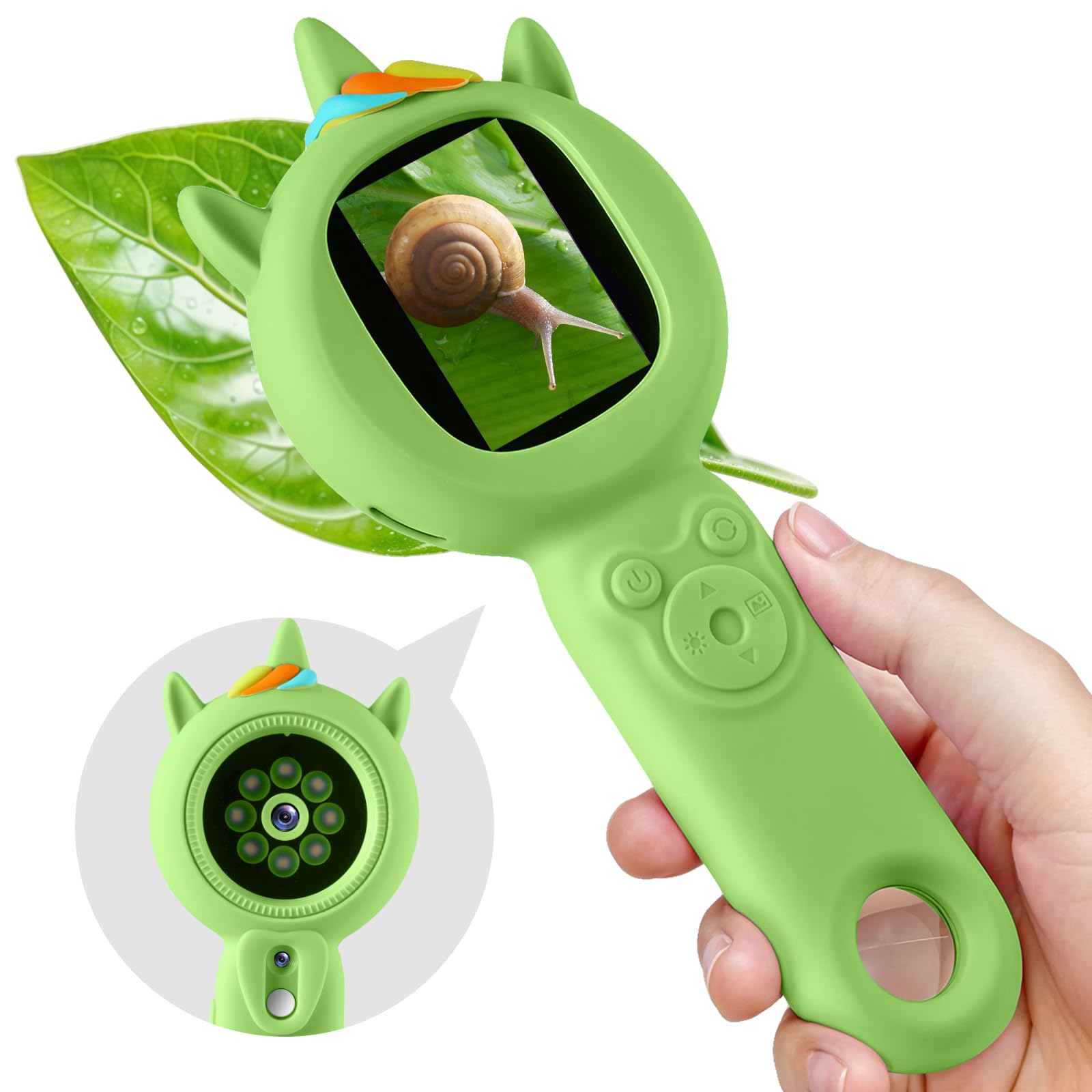 Microscopio para niños: aumento de 500x, zoom de 16X, microscopio de mano para niños con cámara HD, herramienta portátil de aprendizaje científico, regalos de cumpleaños de Navidad para niños y niñas