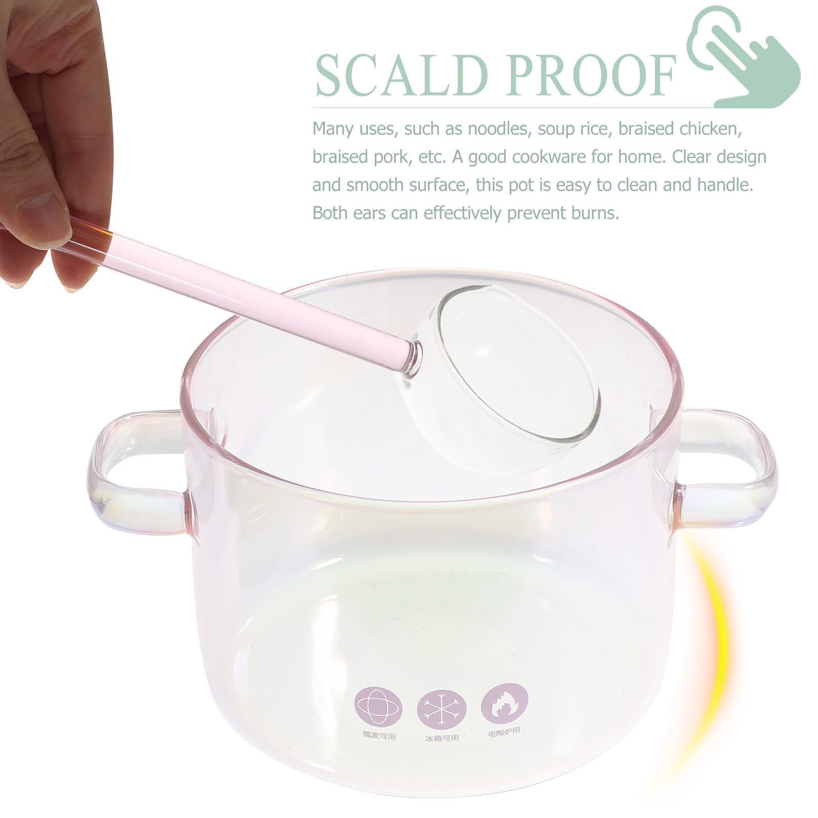 Olla de Vidrio Rosa de 1500ml con Asa y Cuchara para Cocina