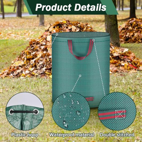Flintronic 3Pcs 120L Heavy Duty Garden Bags,Reusable Gardens Sacks with 1 Pair of Work Gloves,Green Waste Sack with Handles - Image 3