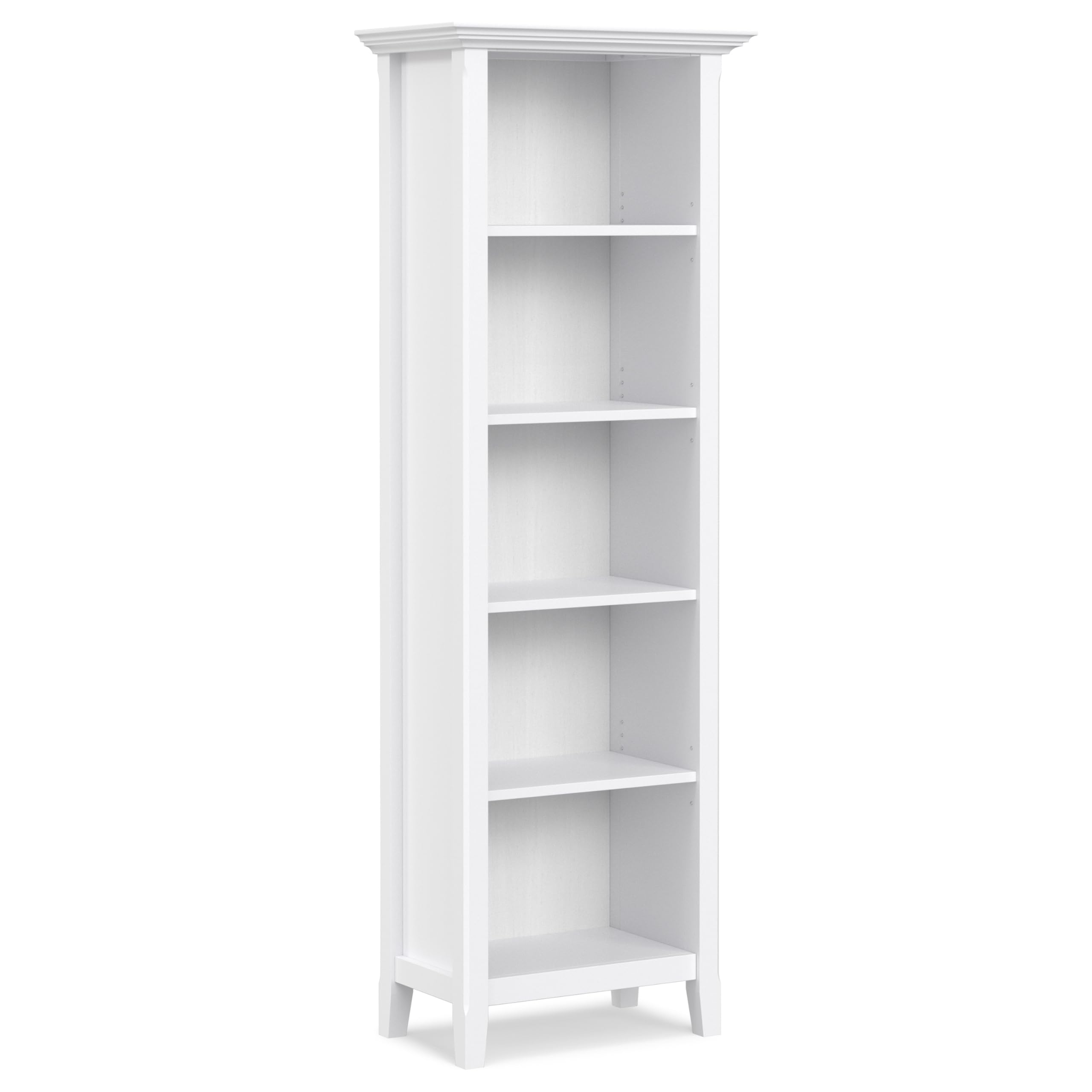 SIMPLIHOME Amherst Bookcase - 70 inch Tall 5-Shelf Solid Wood Bookshelf in White, Transitional Storage for Living Room, Study Room or Office with