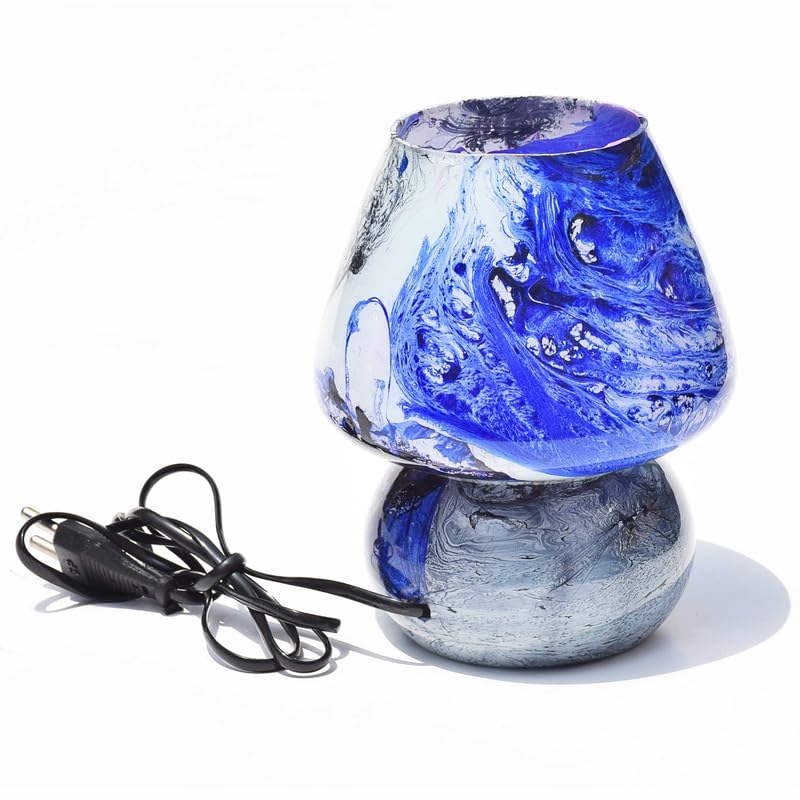Image of Pure Source India Glass Marble Design Mosaic Lamp for Home Decor, Indoor Lighting, Living Room (L-5 X H-17CM) (Blue)