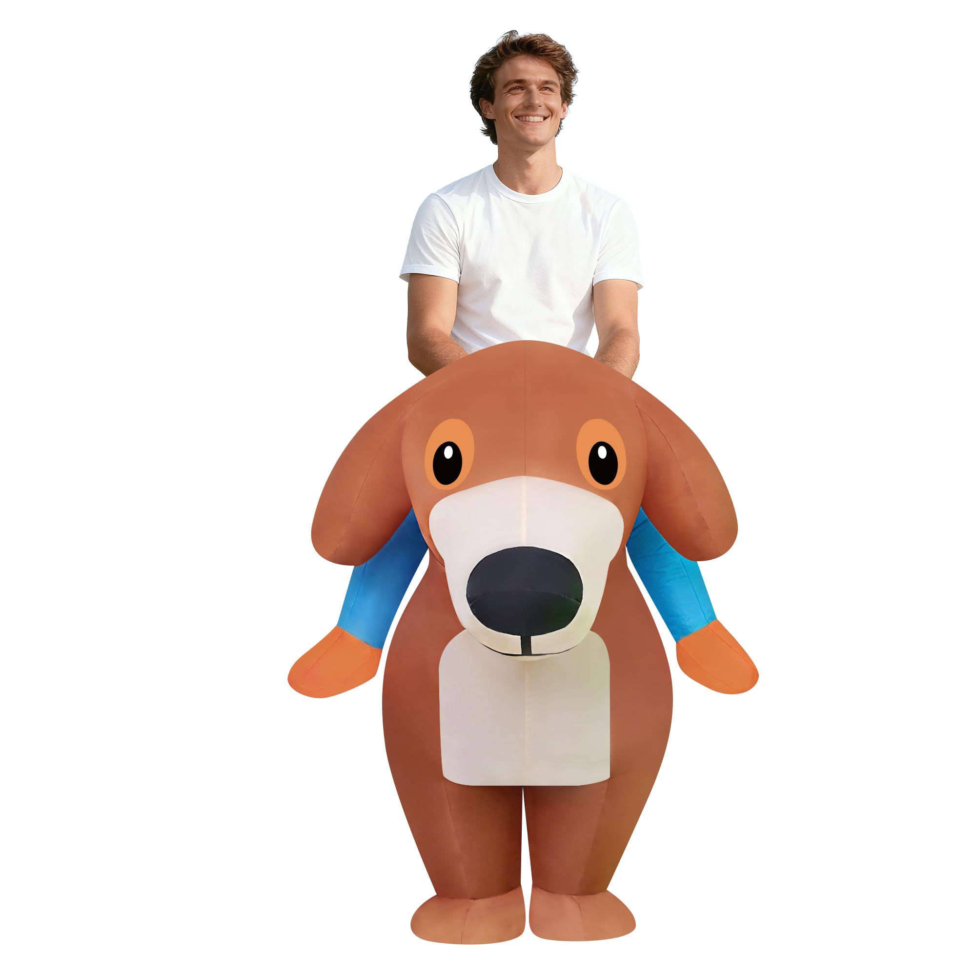 Costume da bassotto gonfiabile per 2 persone, costume da salsiccia gonfiabile in tandem per adulti, costume da animale per Halloween, cosplay, feste, carnevale
