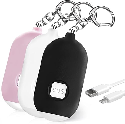 Miniatura 1 de Juego de llaveros de alarma de seguridad personal para mujeres, paquete de 3 llaveros recargables de alarma de seguridad de autodefensa con 140 dB