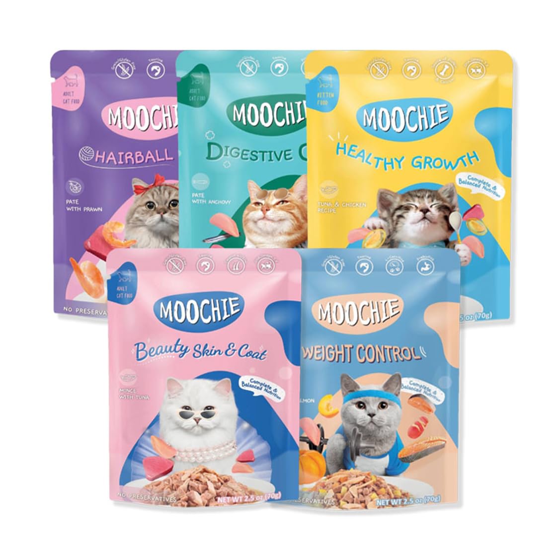 PETS EMPIRE Moochie Tasty Wet Cat Food, Grain Free Cats Gravy Meal, No Artificial Flavours Kitten Food, Non-Vegetarian Cat Foods Pouch, All Flavours Mix for Adults & Kittens (85 g Pack X 10)