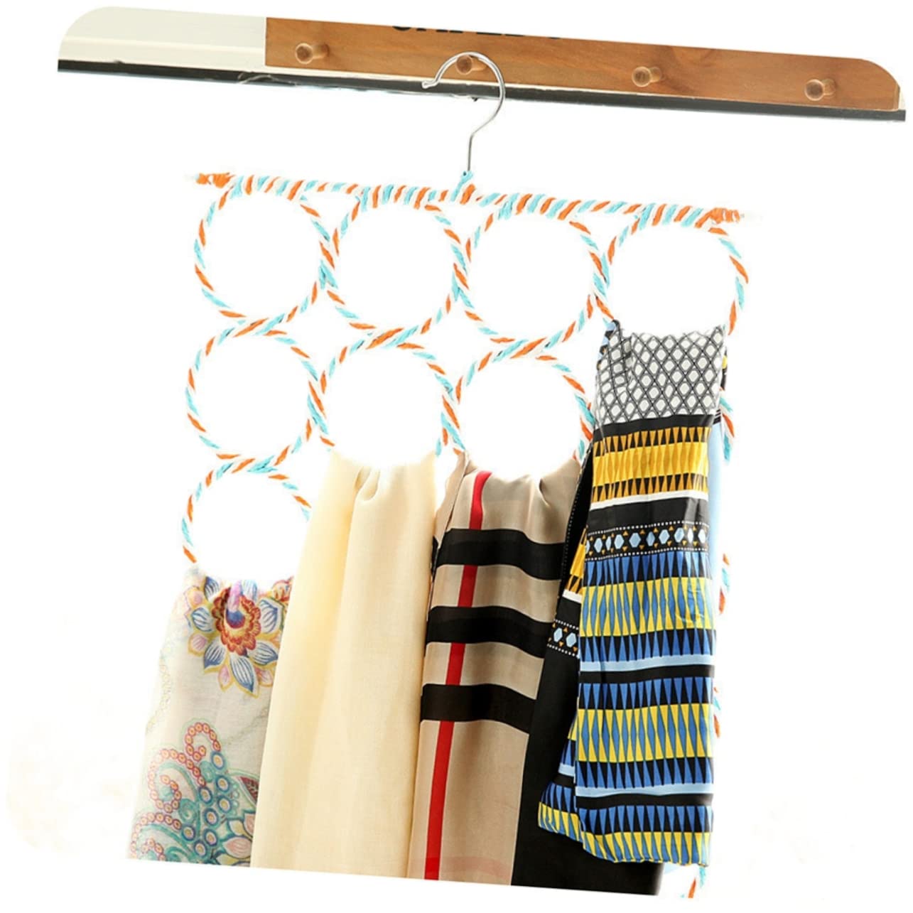 Happyyami 1pc Multi Purpose Scarf Rack with Circles Versatile Tie Holder Closet Organizer for Scarves Belts and Accessories Easy Installation Space Saving Design Mixed Color
