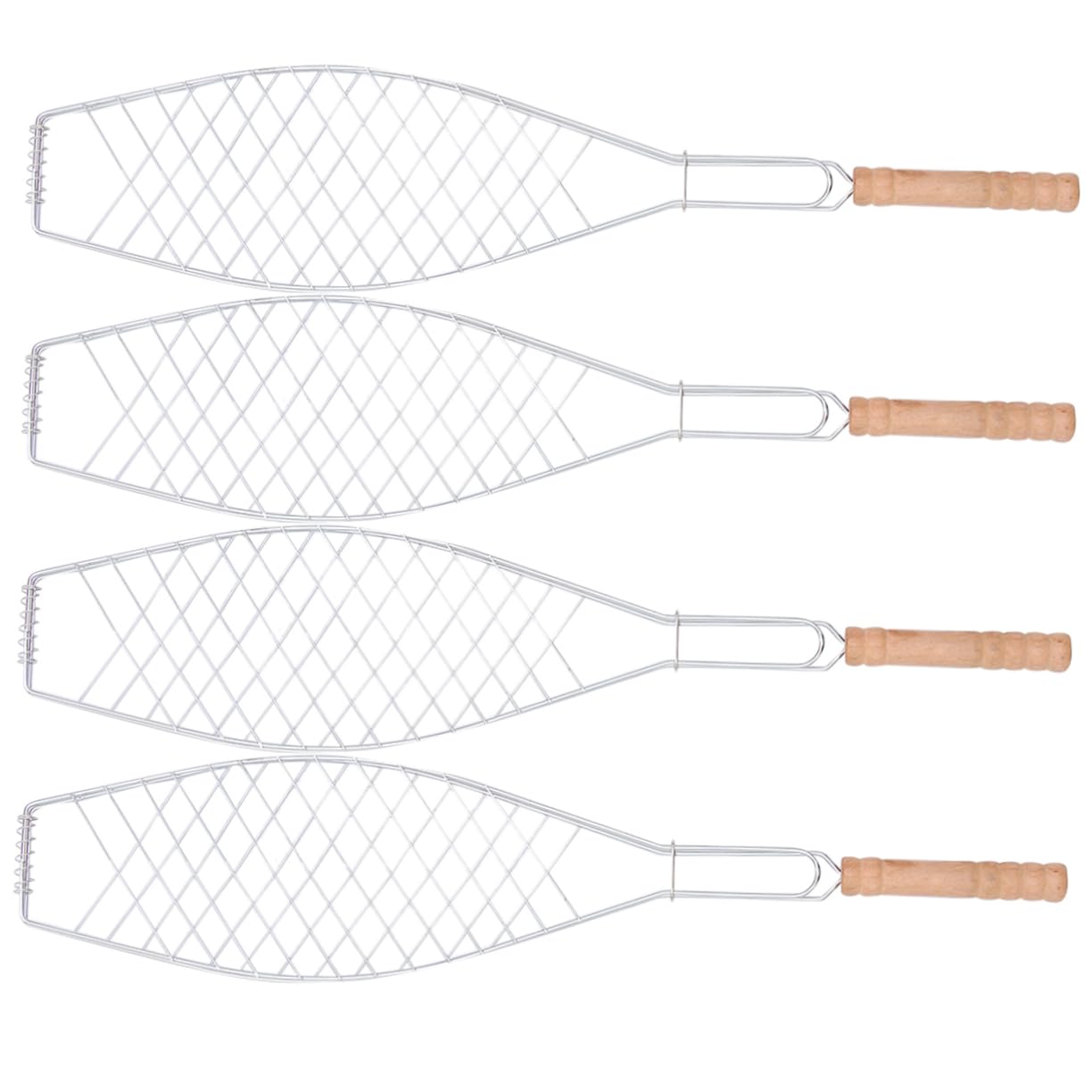 Juego de 4 pinzas antiadherentes para parrilla de hierro con mango de madera, juego de clips para barbacoa de pescado y carne para acampar al aire libre, herramientas perfectas para asar y cocinar