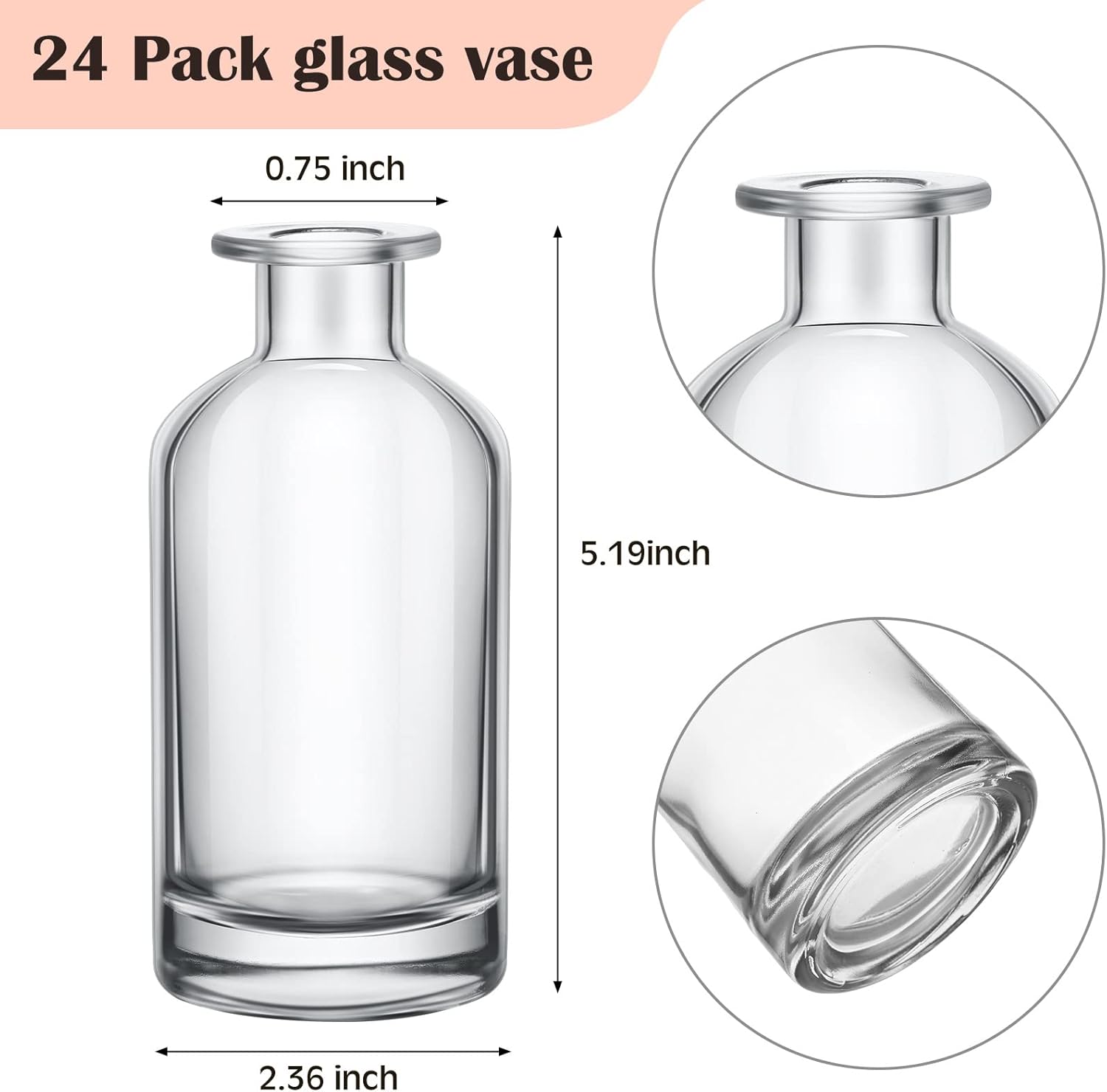 24 Pack Clear Glass Bud Vases Bulk Small Glass Living Vases for Centerpieces Vintage Table Decorative Bottle for Flowers Rustic Wedding Reception Party Decoration(2.36 x 5.2 in)