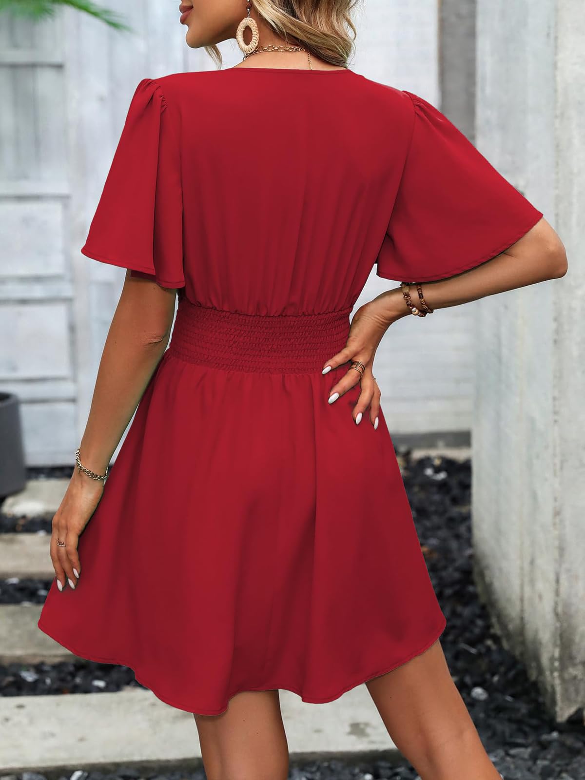 LIAMERHE Mini Robe Femme Manches Longues/Manches Courtes Col V Chic et Elegant Robes Manches Lanternes D'été et Hiver A-Line Casual Robe Casual pour Fête Noël Mariage