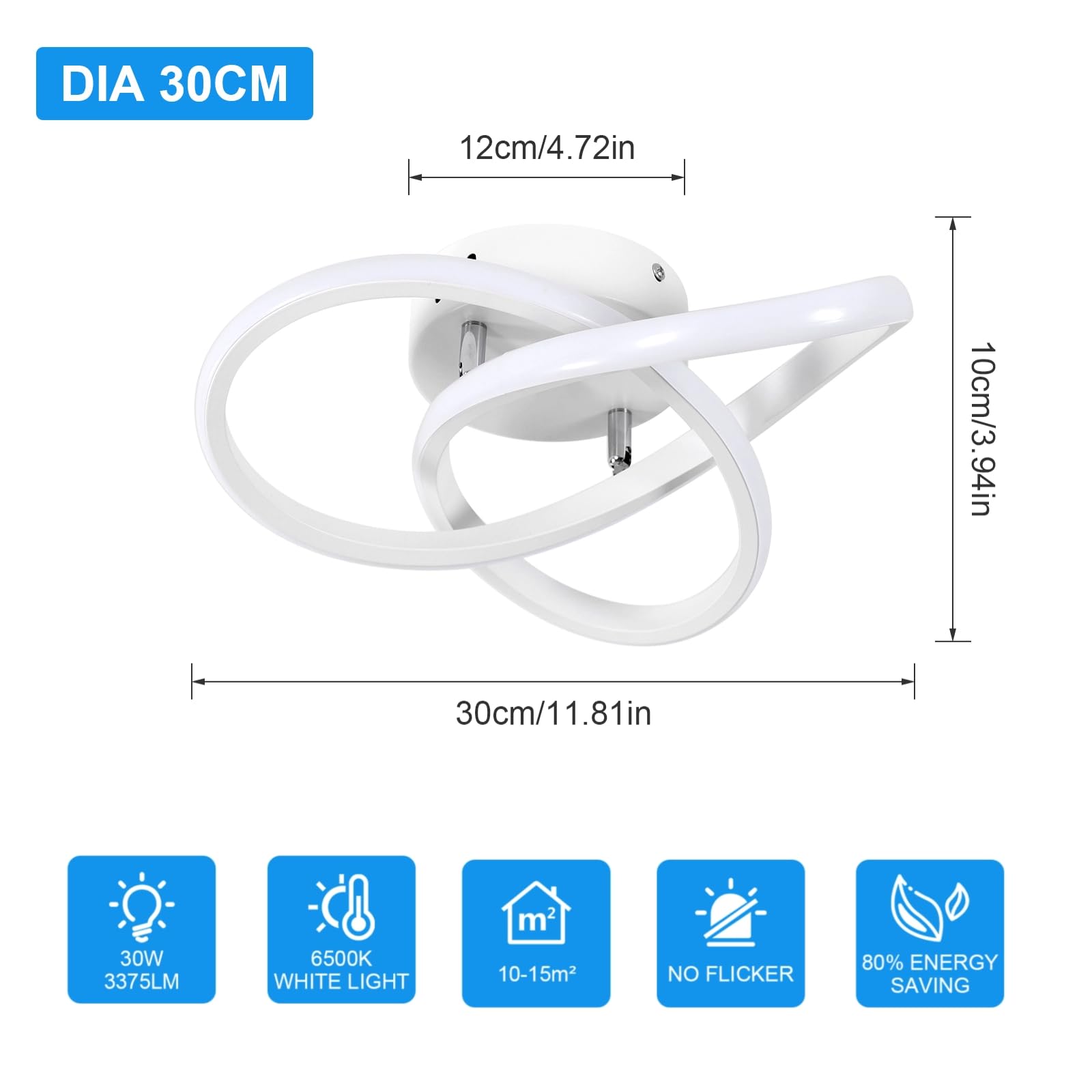Comely Plafoniera LED rotonda a Soffitto, bianca, potenza di 30W, con Design Moderno a intreccio. Luce bianca fredda 6500K, adatta ad Corridoio, Cucina, Camera da Letto o Soggiorno,30cm.