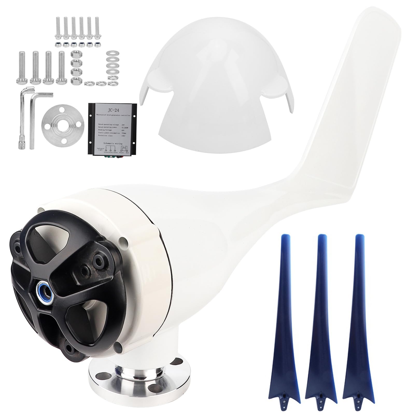 Sxhlseller Kit di Piccole Eoliche da 1200 W Facili da Usare per la Ricarica della Cabina della Barca, Design del Rotore Brevettato, 3 Pale (Blue #18)